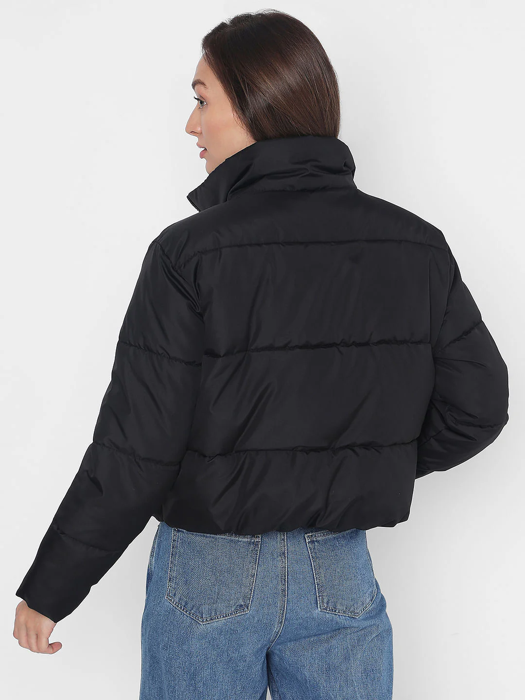 Black High Neck Puffer Jacket - Image 4