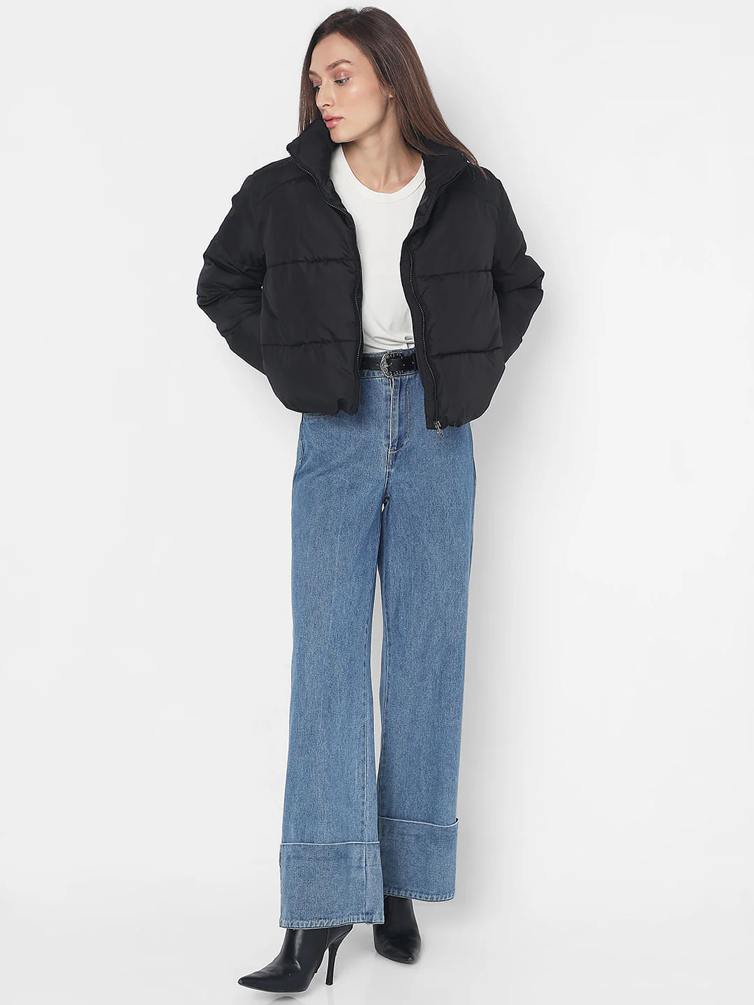 Black High Neck Puffer Jacket - Image 5