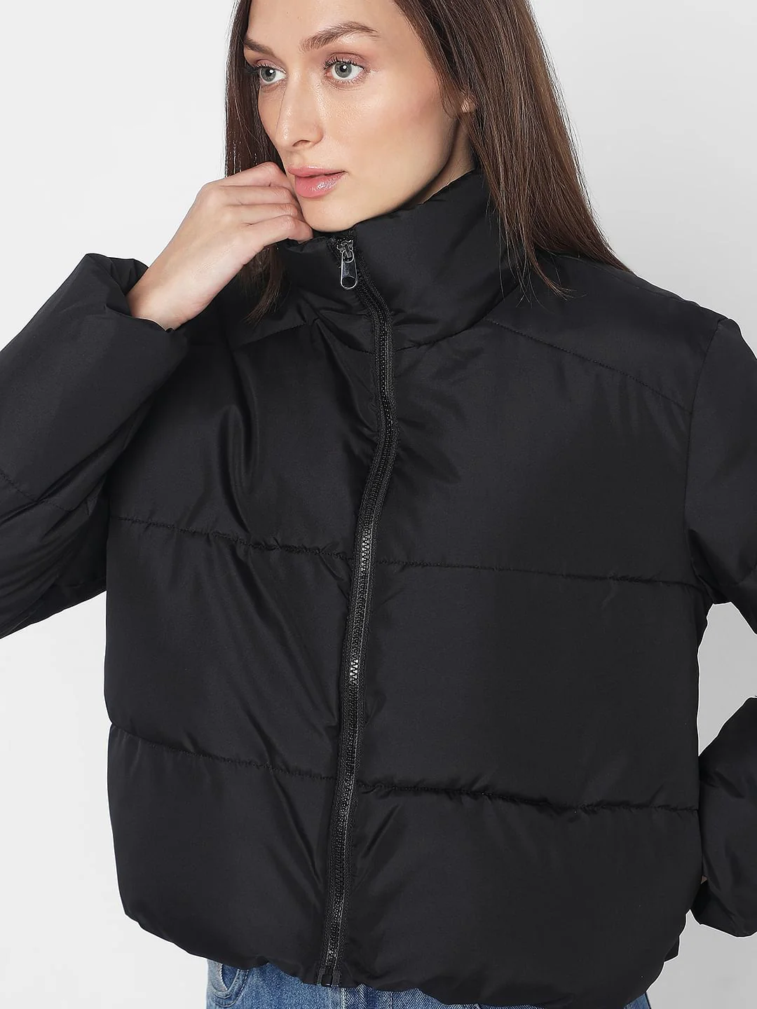 Black High Neck Puffer Jacket - Image 6