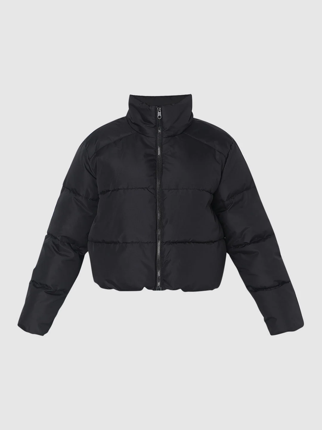 Black High Neck Puffer Jacket - Image 7