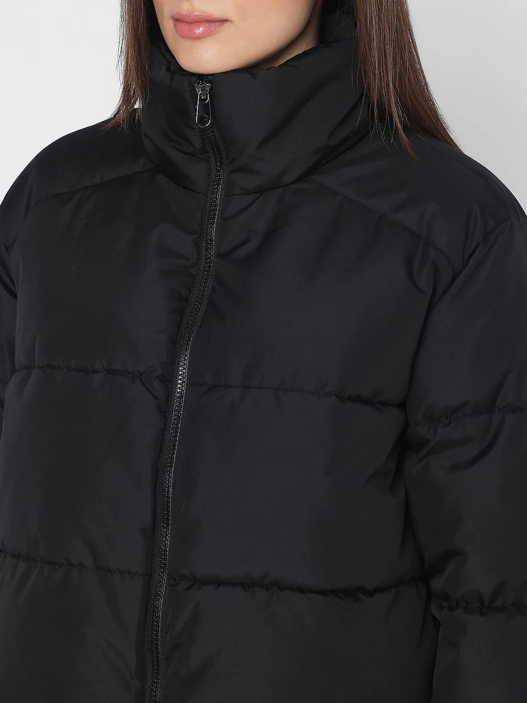Black High Neck Puffer Jacket - Image 8