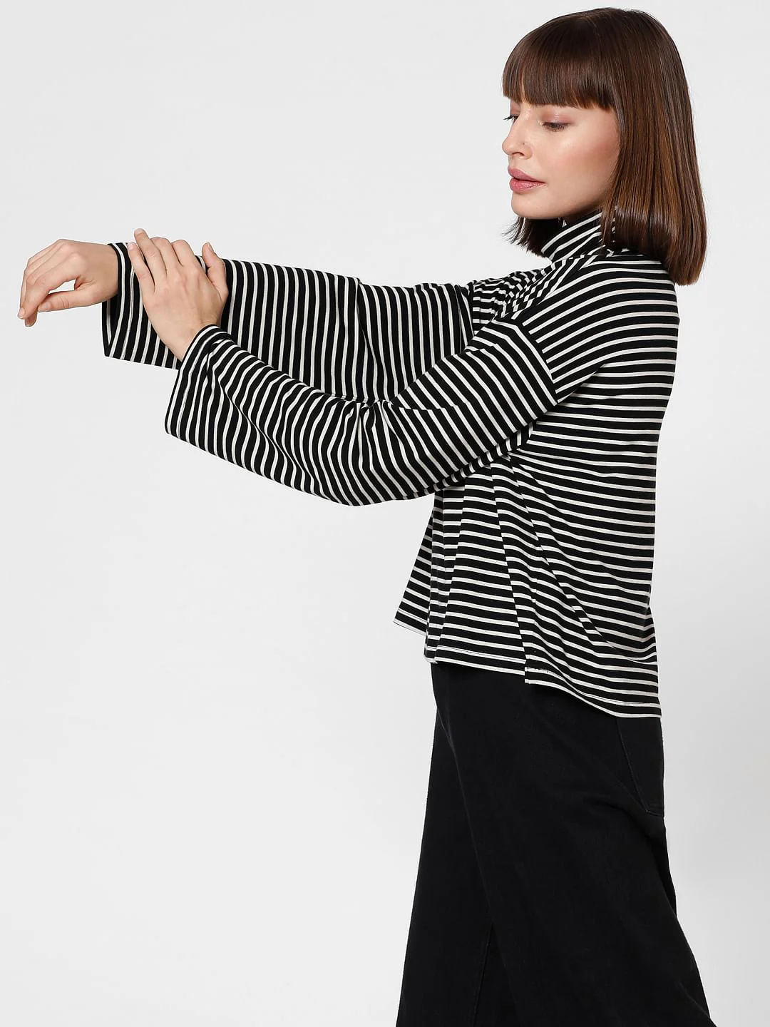 Black Striped Roll Neck Top - Image 3