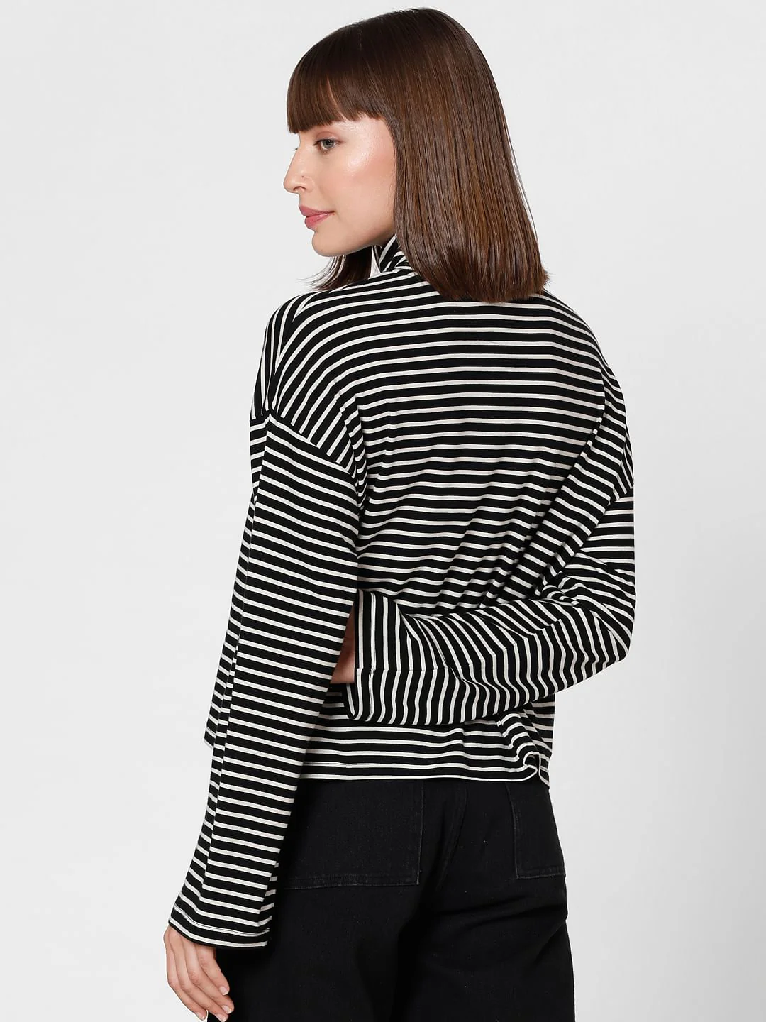 Black Striped Roll Neck Top - Image 4