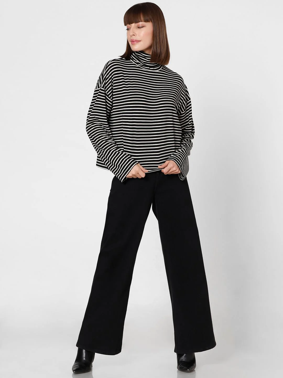Black Striped Roll Neck Top - Image 5
