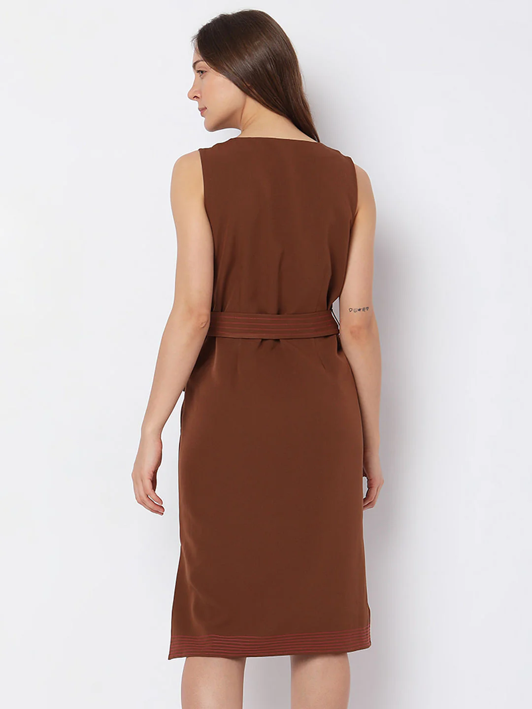 Brown V-Neck Midi Dress - Image 4