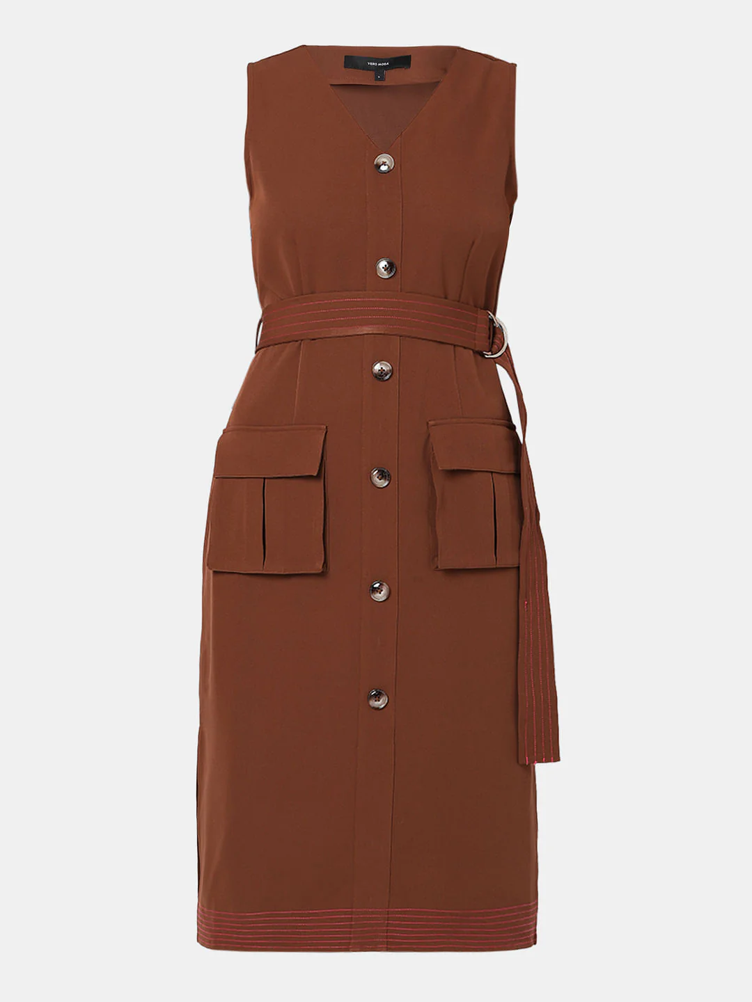Brown V-Neck Midi Dress - Image 7