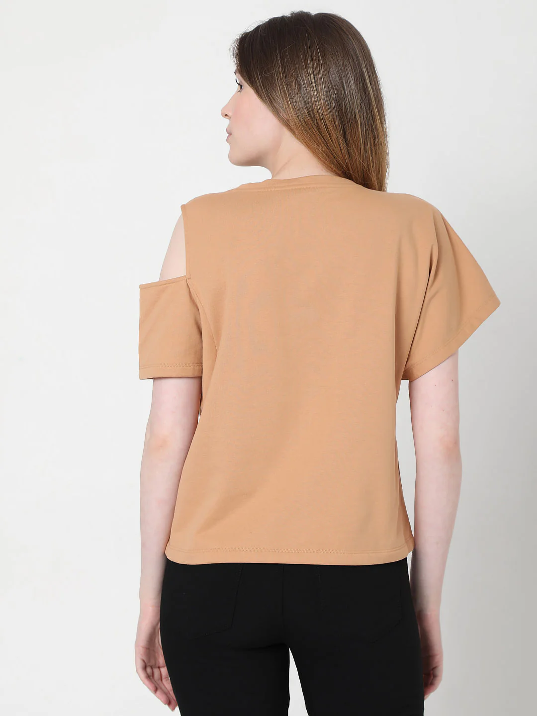 Light Brown Asymmertic Sleeves T-Shirt - Image 4