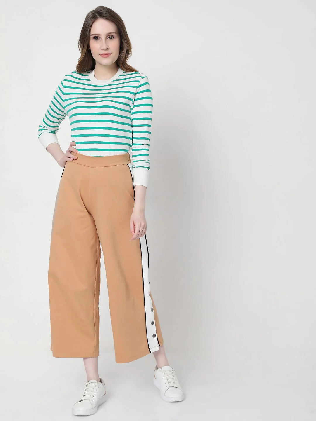 Beige High Rise Wide Leg Pants - Image 6
