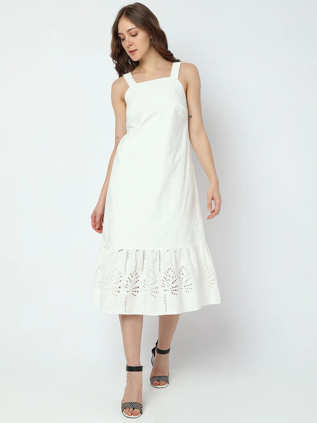 White Embroidered Midi Dress - Image 2