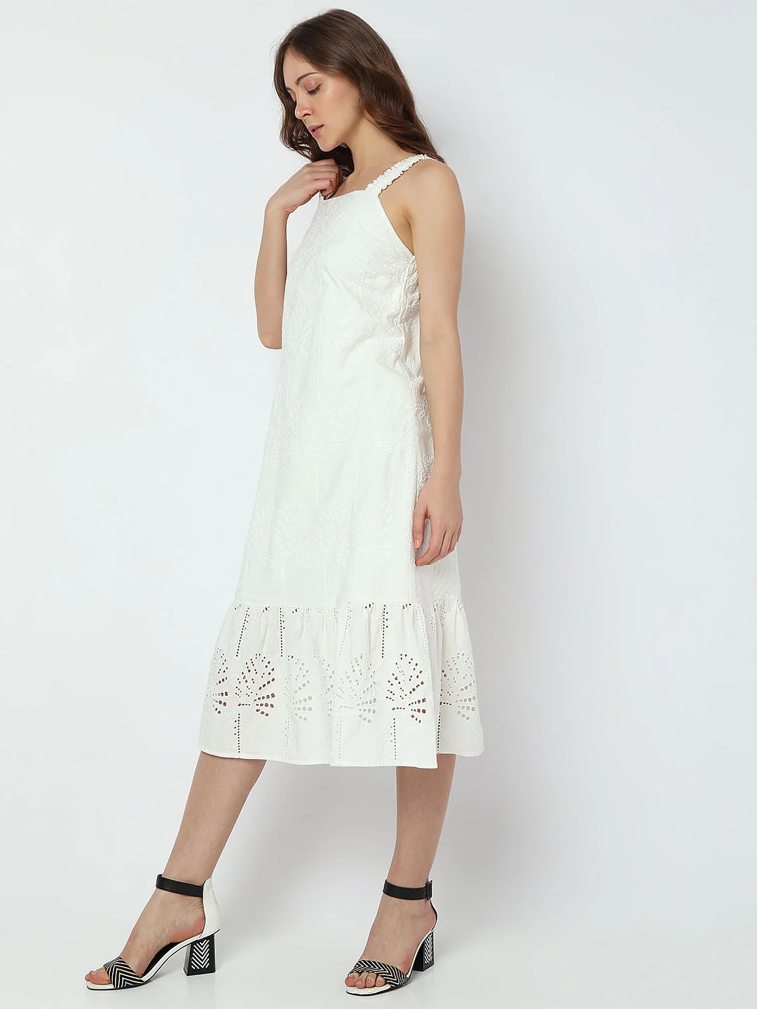 White Embroidered Midi Dress - Image 3