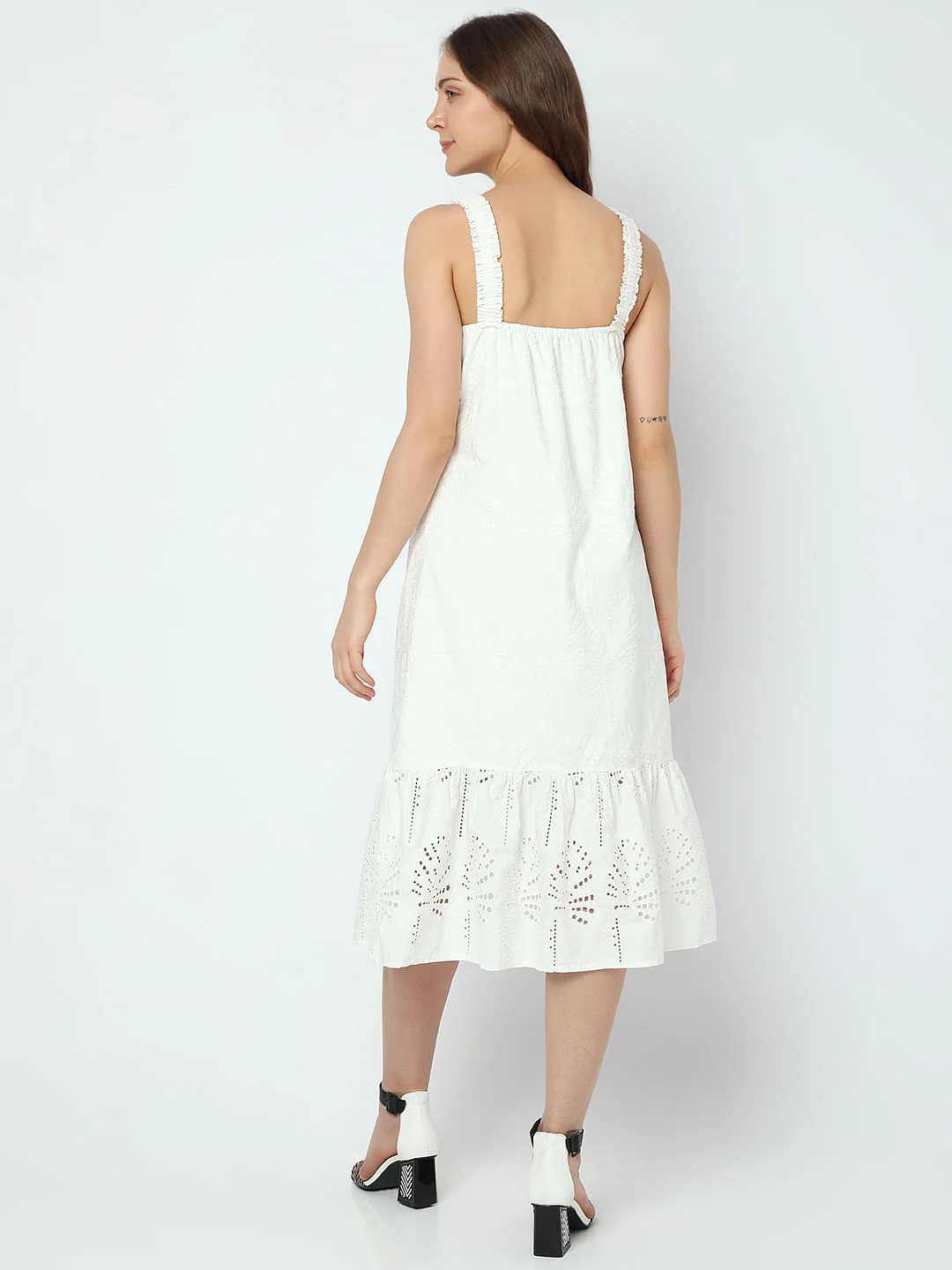White Embroidered Midi Dress - Image 4