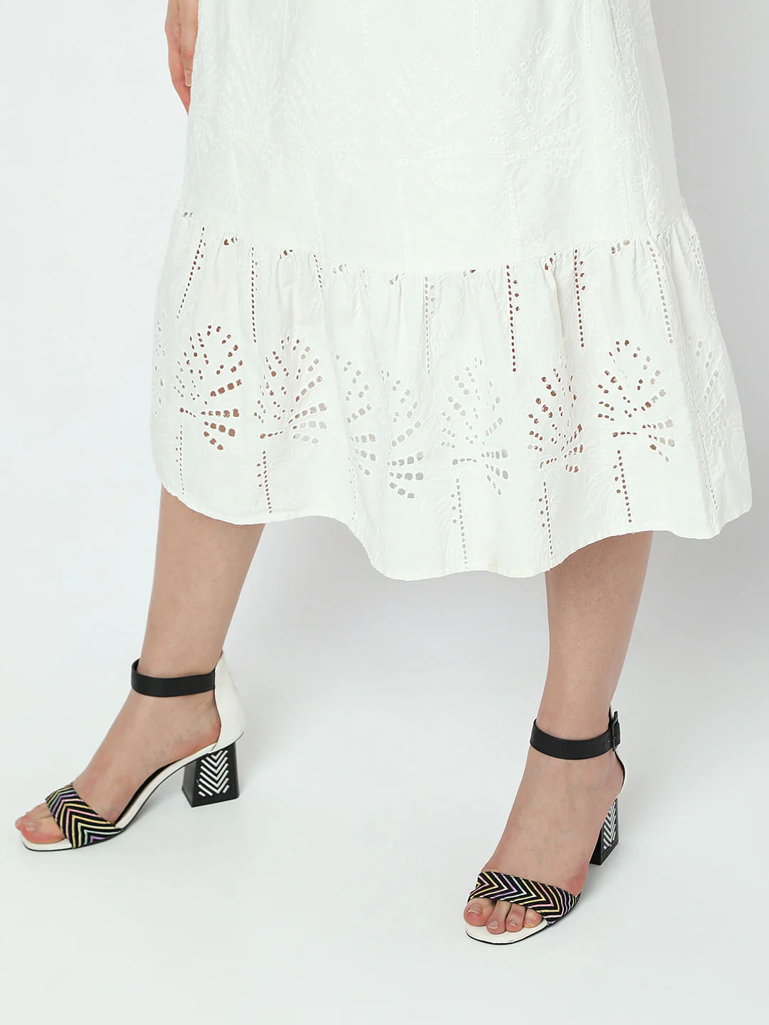 White Embroidered Midi Dress - Image 7