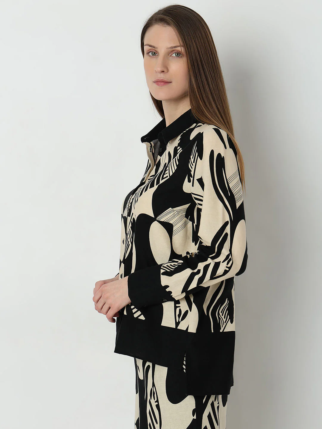 Black Printed Co-Ord Set Shirt - Image 3