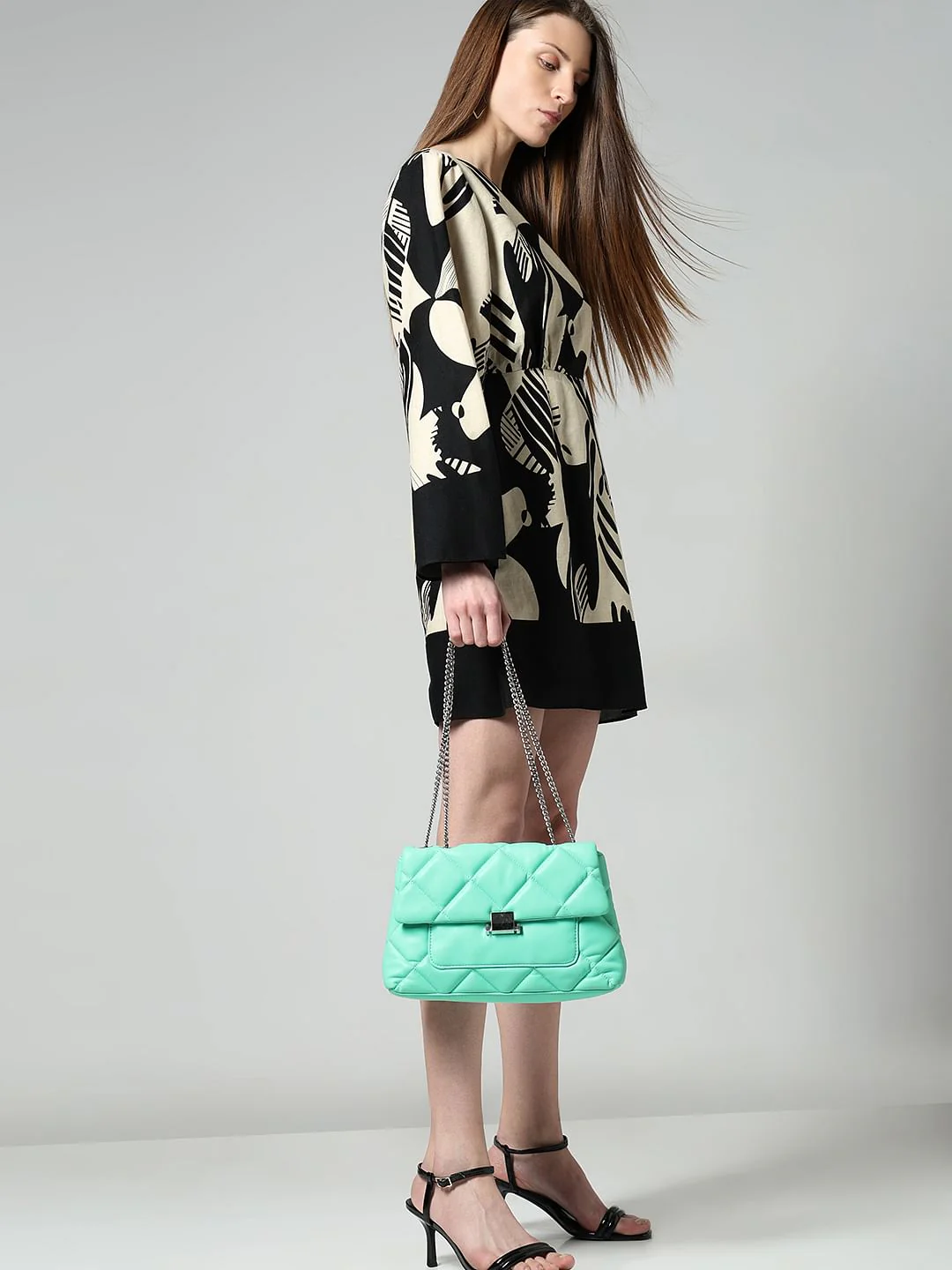Black Printed Fit & Flare Dress
