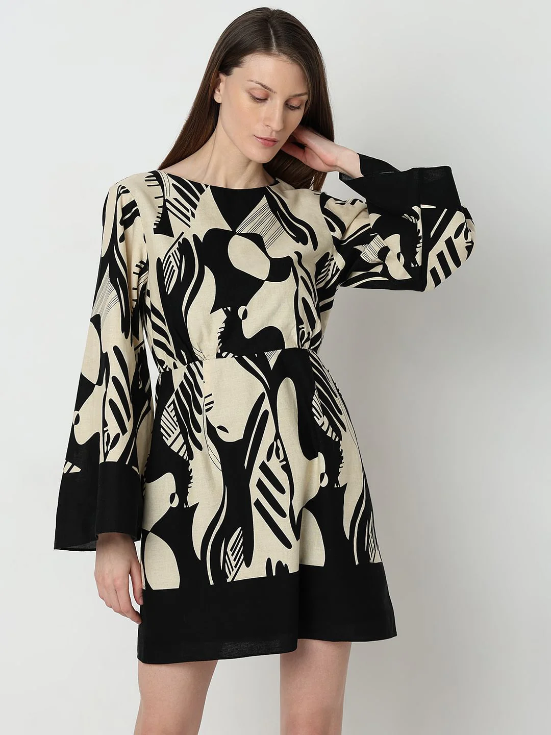 Black Printed Fit & Flare Dress - Image 2