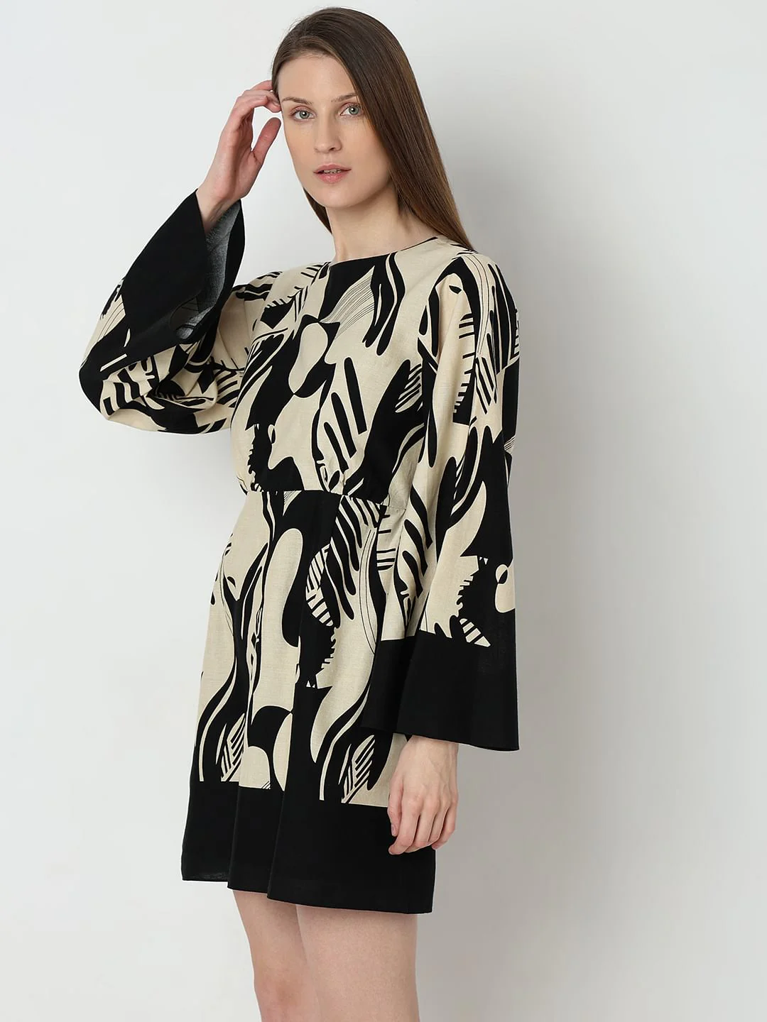 Black Printed Fit & Flare Dress - Image 3