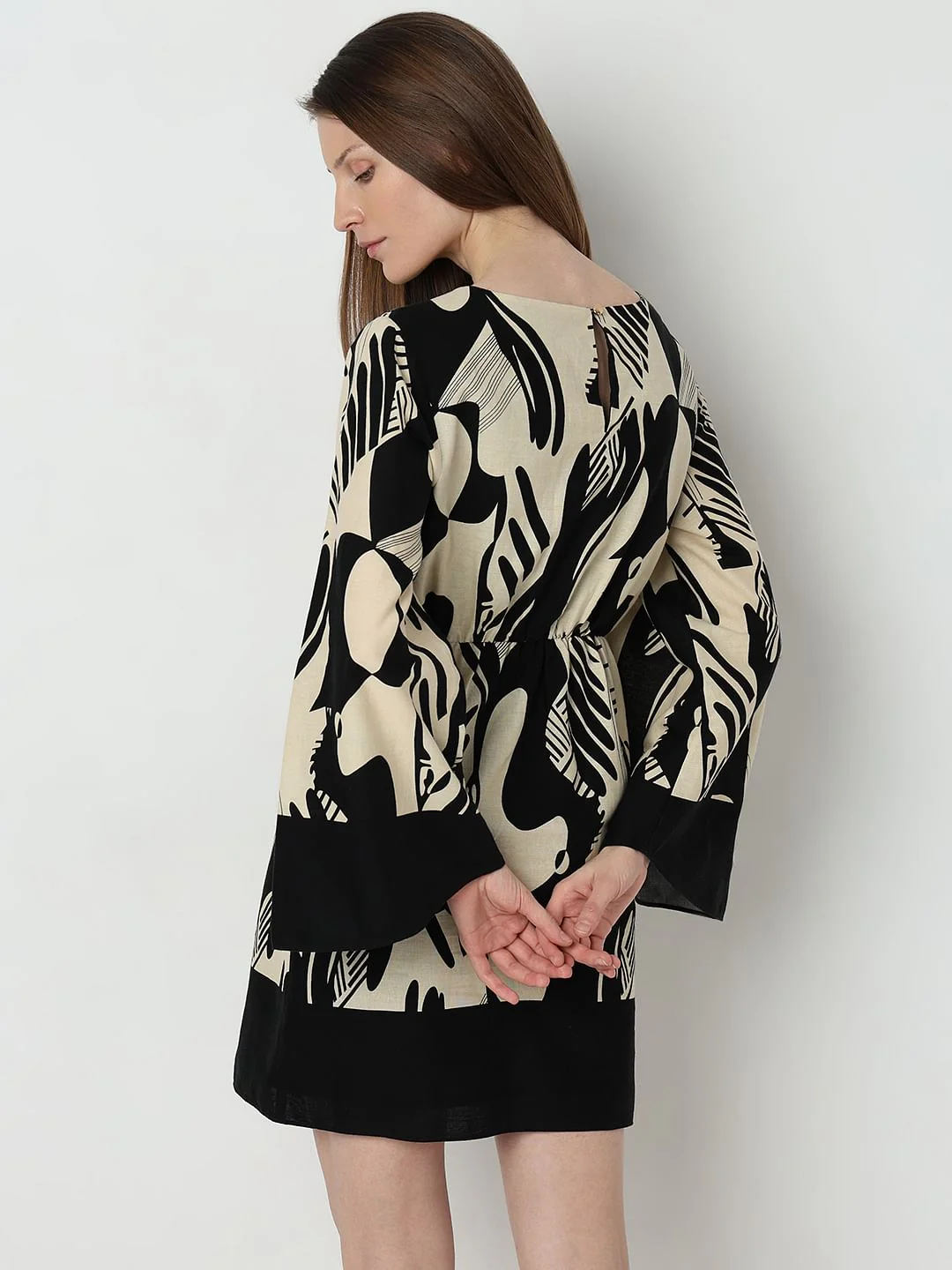 Black Printed Fit & Flare Dress - Image 4
