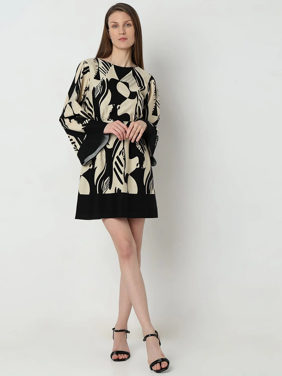 Black Printed Fit & Flare Dress - Image 5