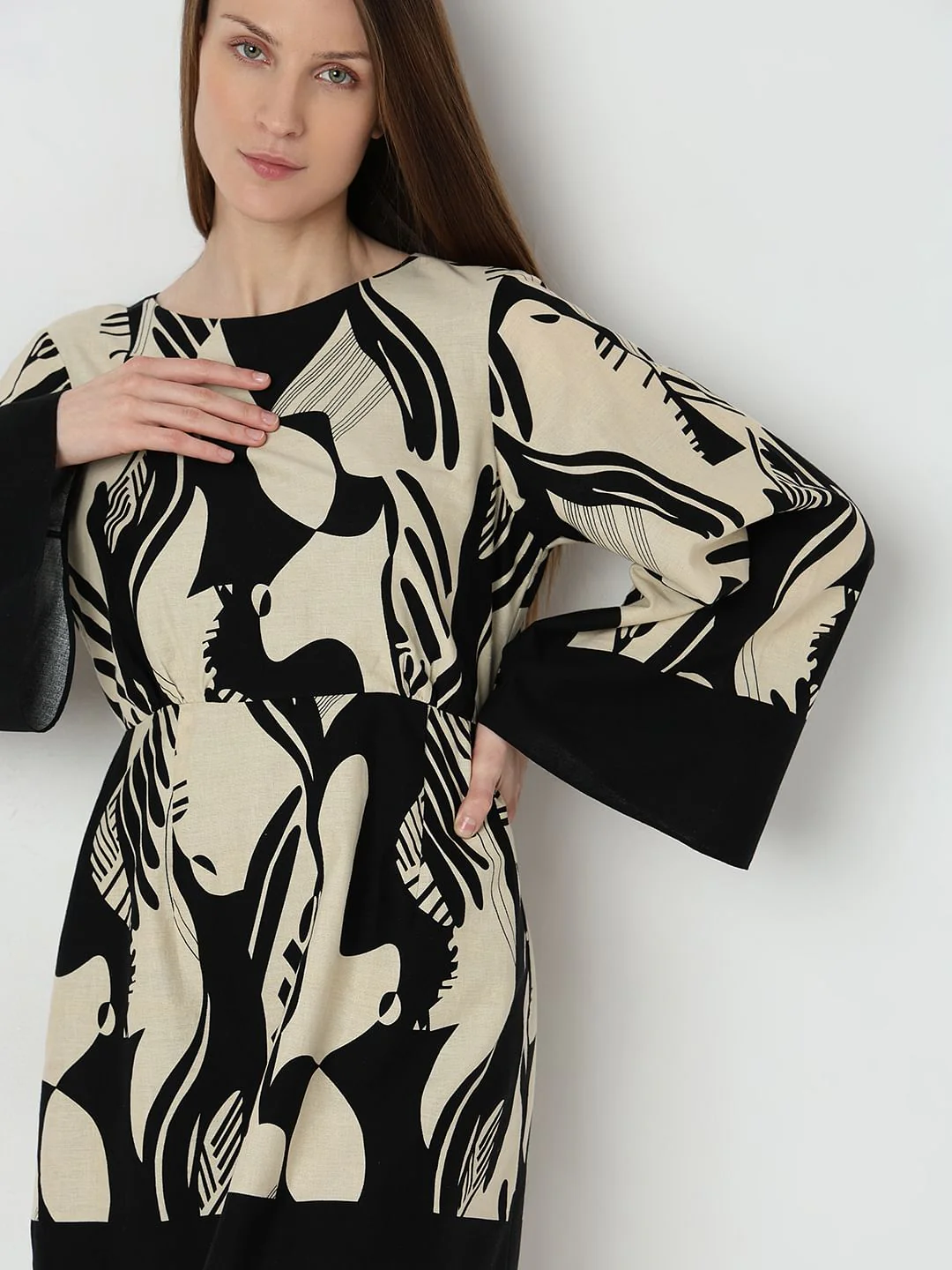 Black Printed Fit & Flare Dress - Image 6