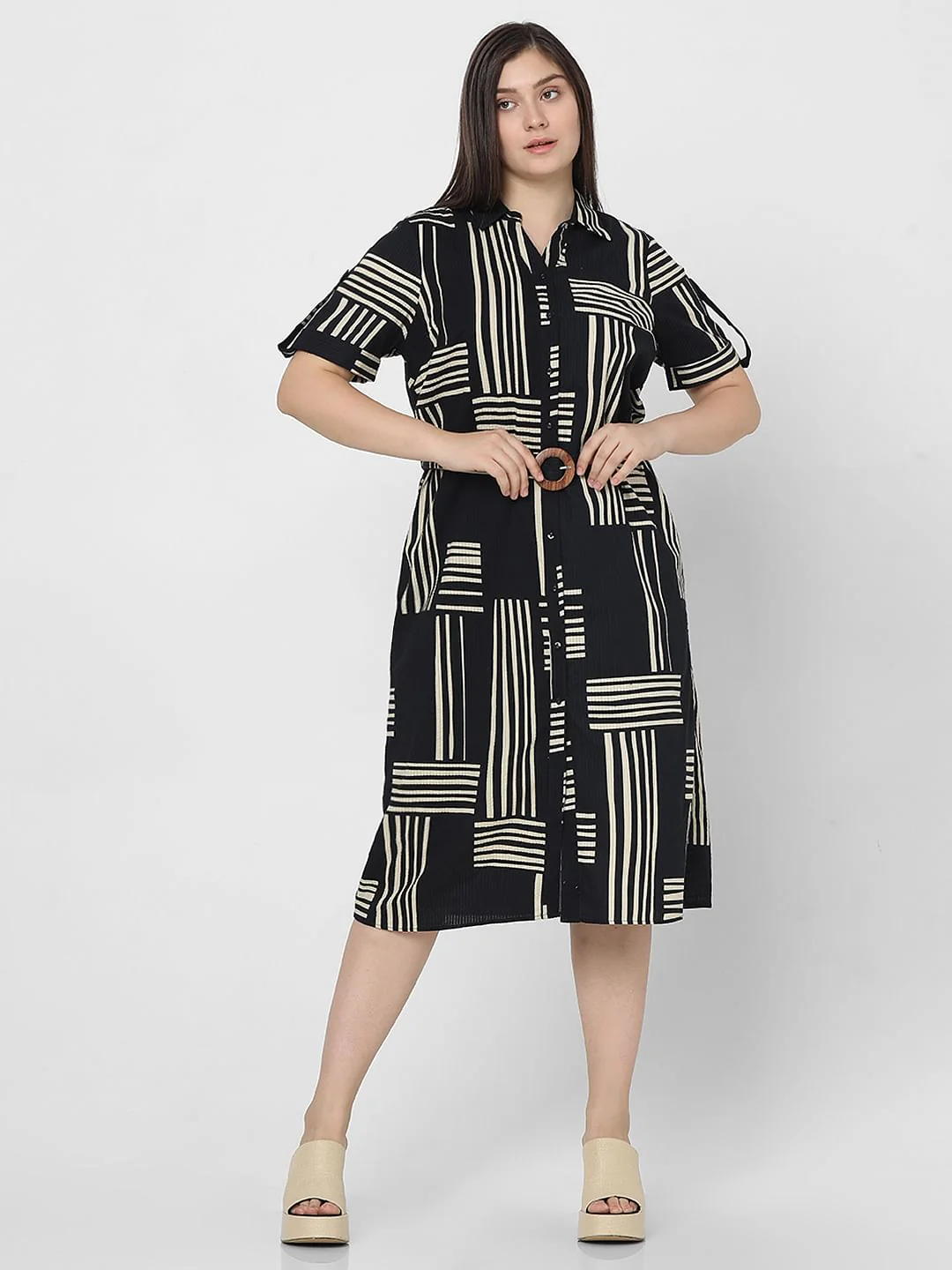 Curve Black Printed Shirt Dress - Image 2