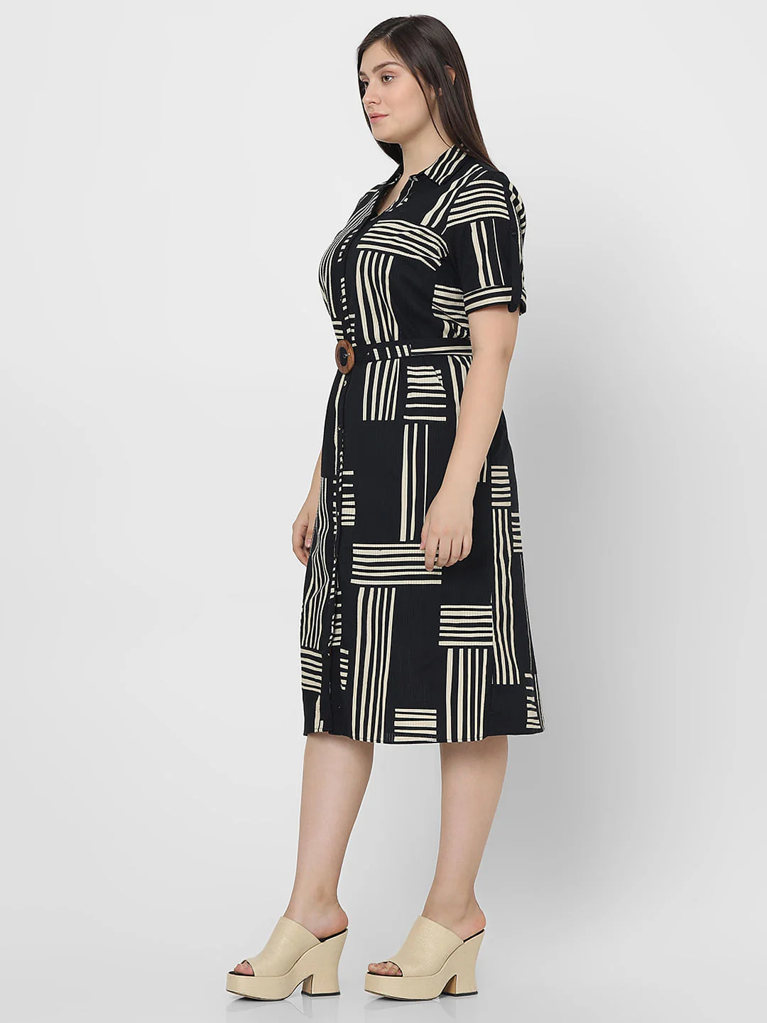 Curve Black Printed Shirt Dress - Image 3