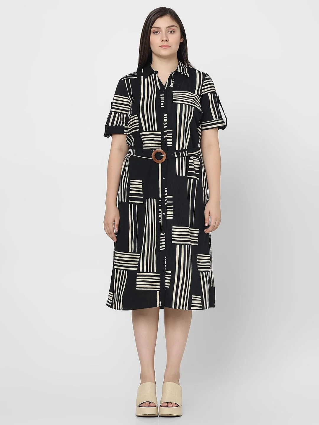 Curve Black Printed Shirt Dress - Image 5