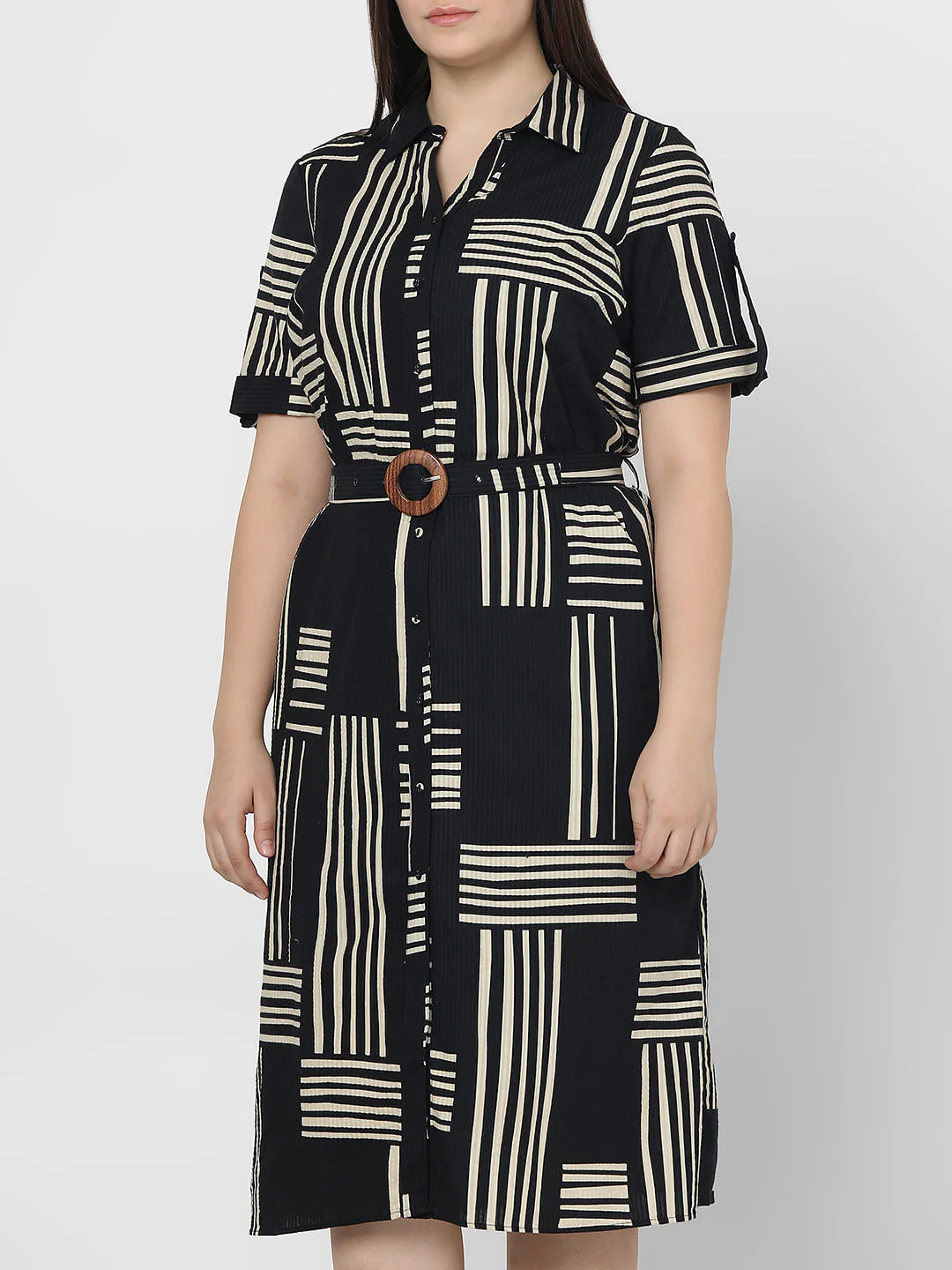 Curve Black Printed Shirt Dress - Image 6