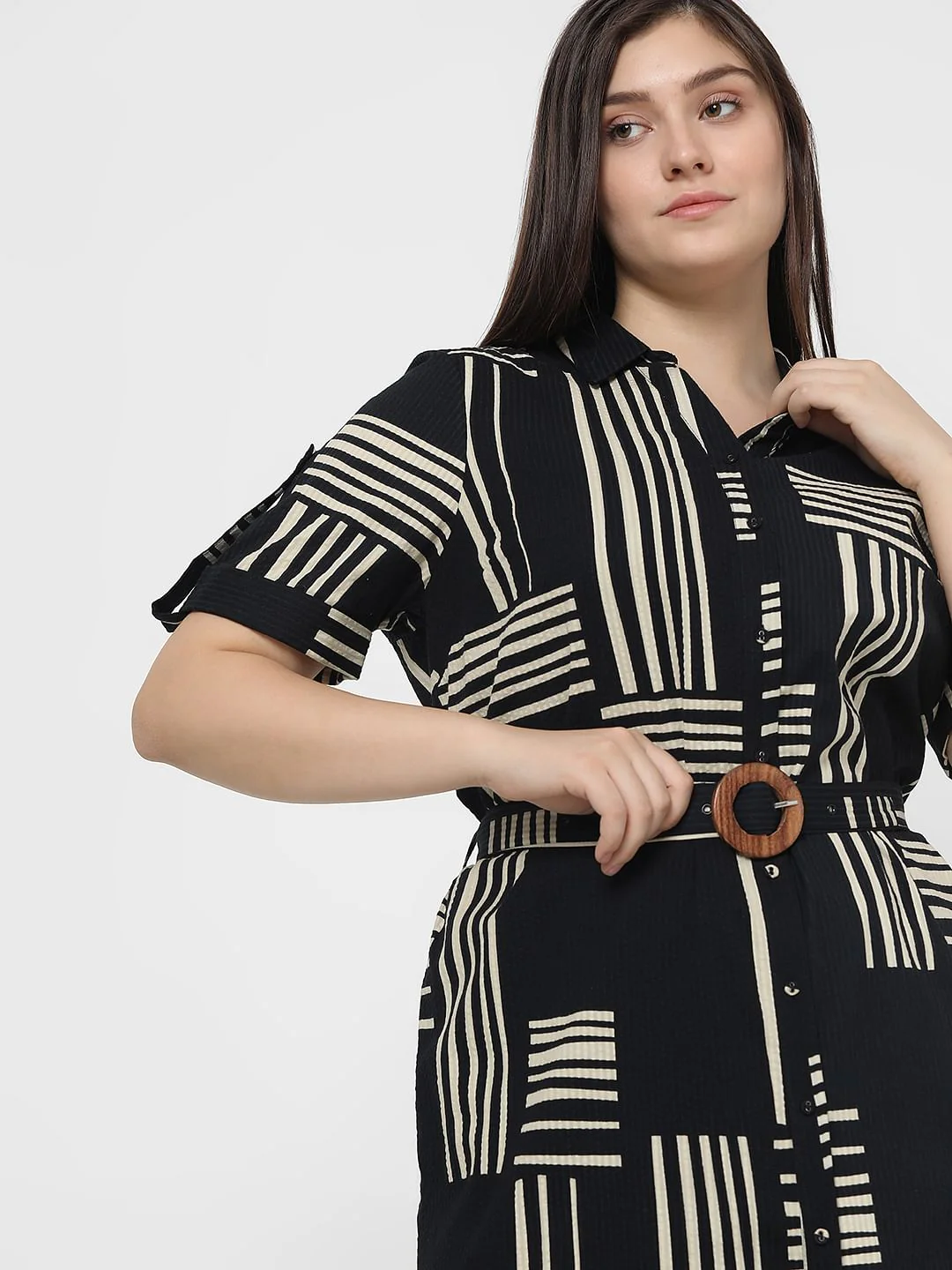 Curve Black Printed Shirt Dress - Image 8