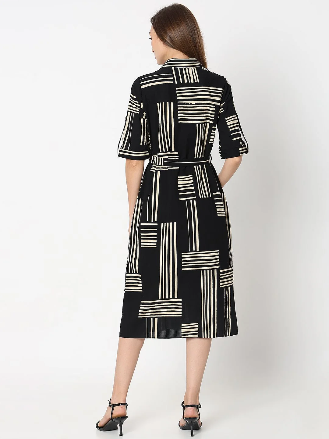 Black Printed Midi Shirt Dress - Image 4