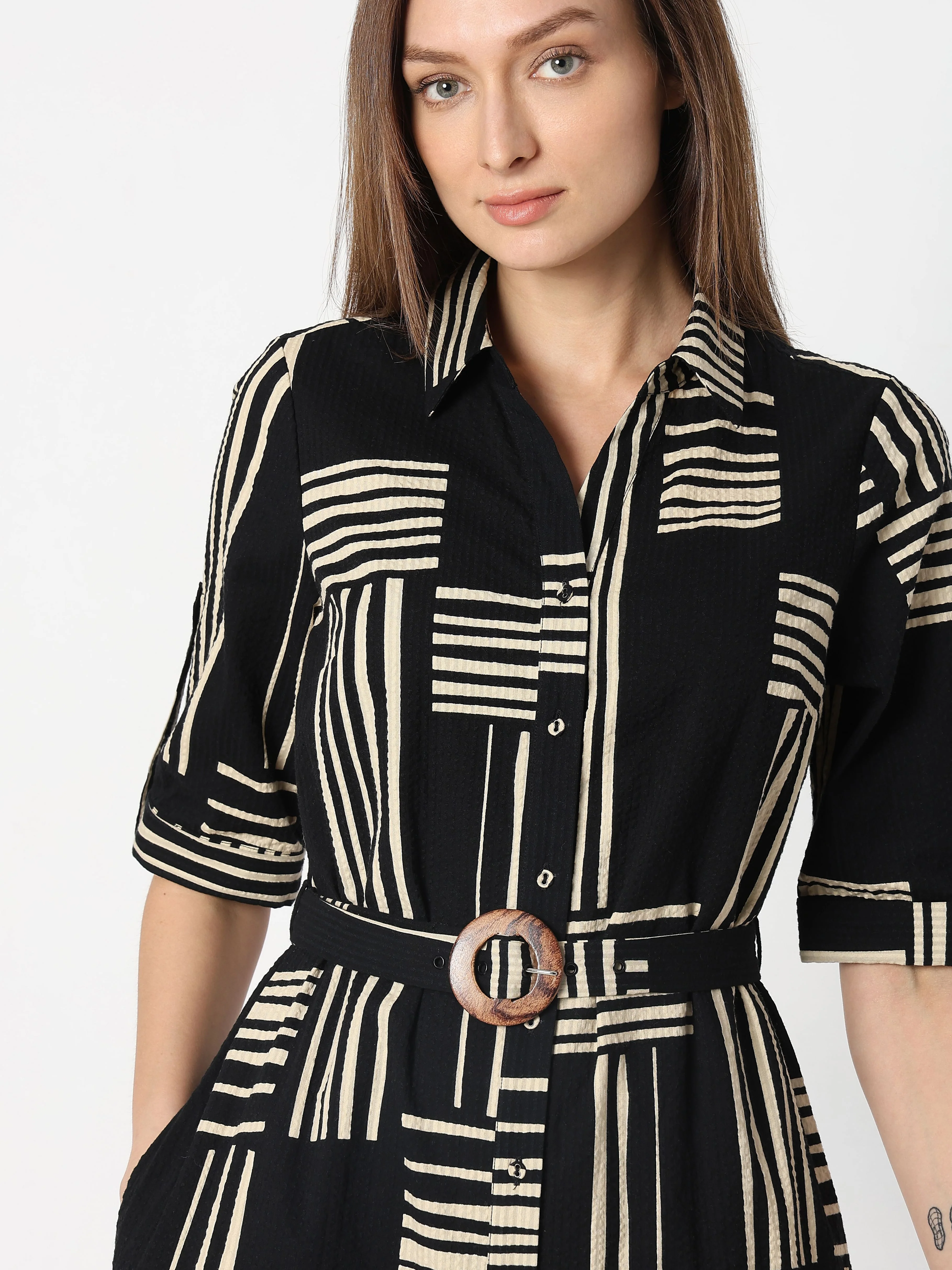 Black Printed Midi Shirt Dress - Image 5