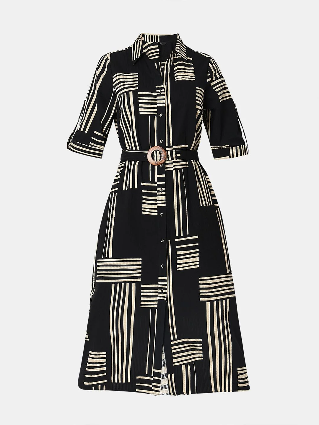 Black Printed Midi Shirt Dress - Image 6