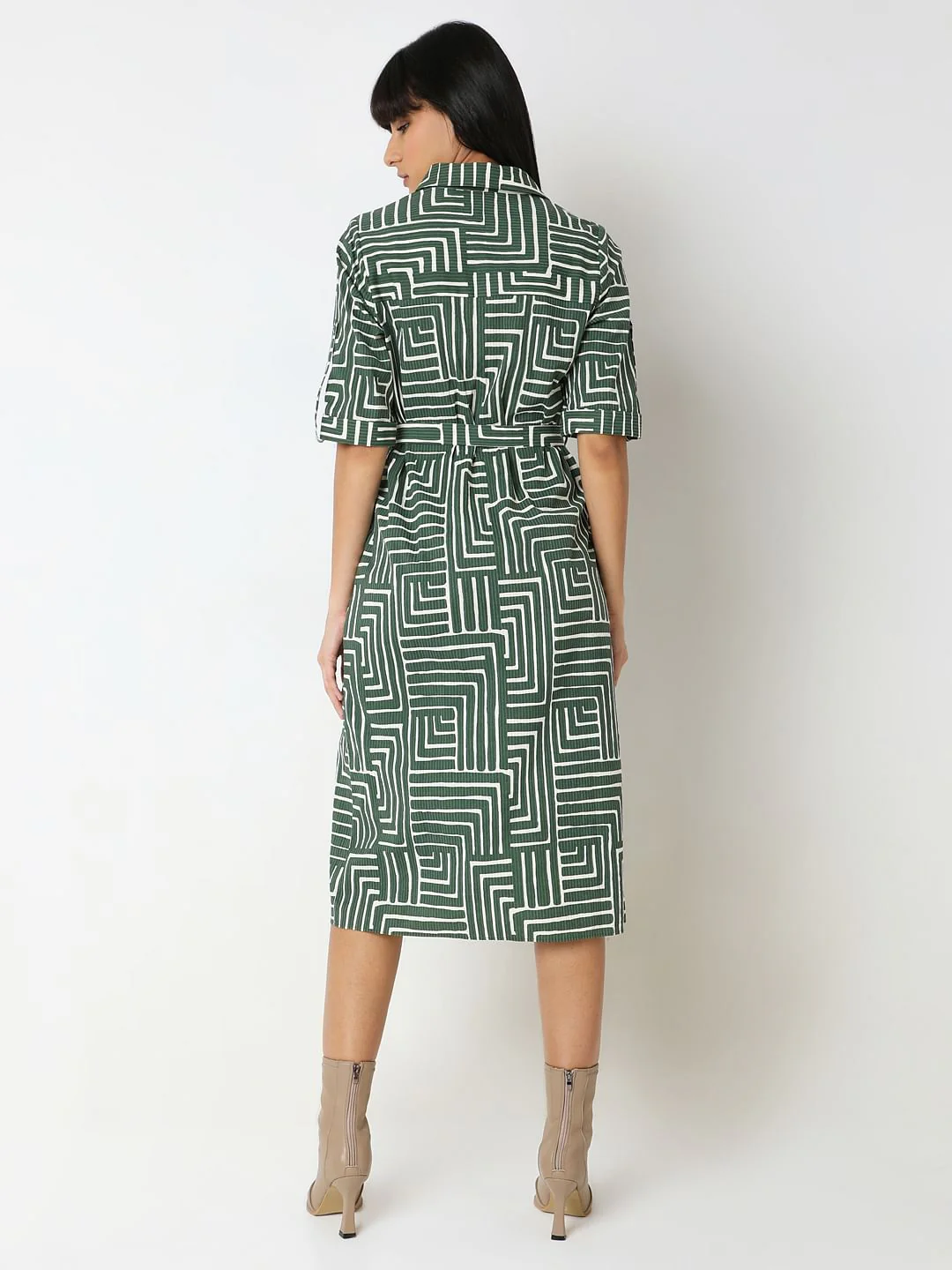 Green Geometric Print Shirt Dress - Image 4