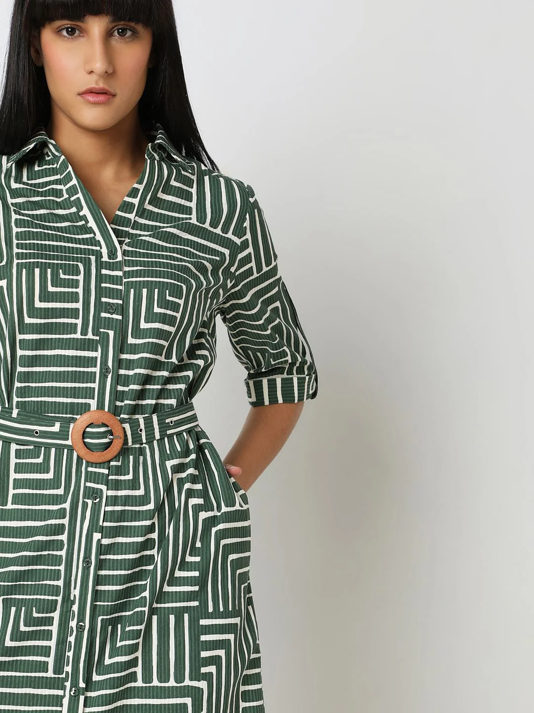 Green Geometric Print Shirt Dress - Image 5