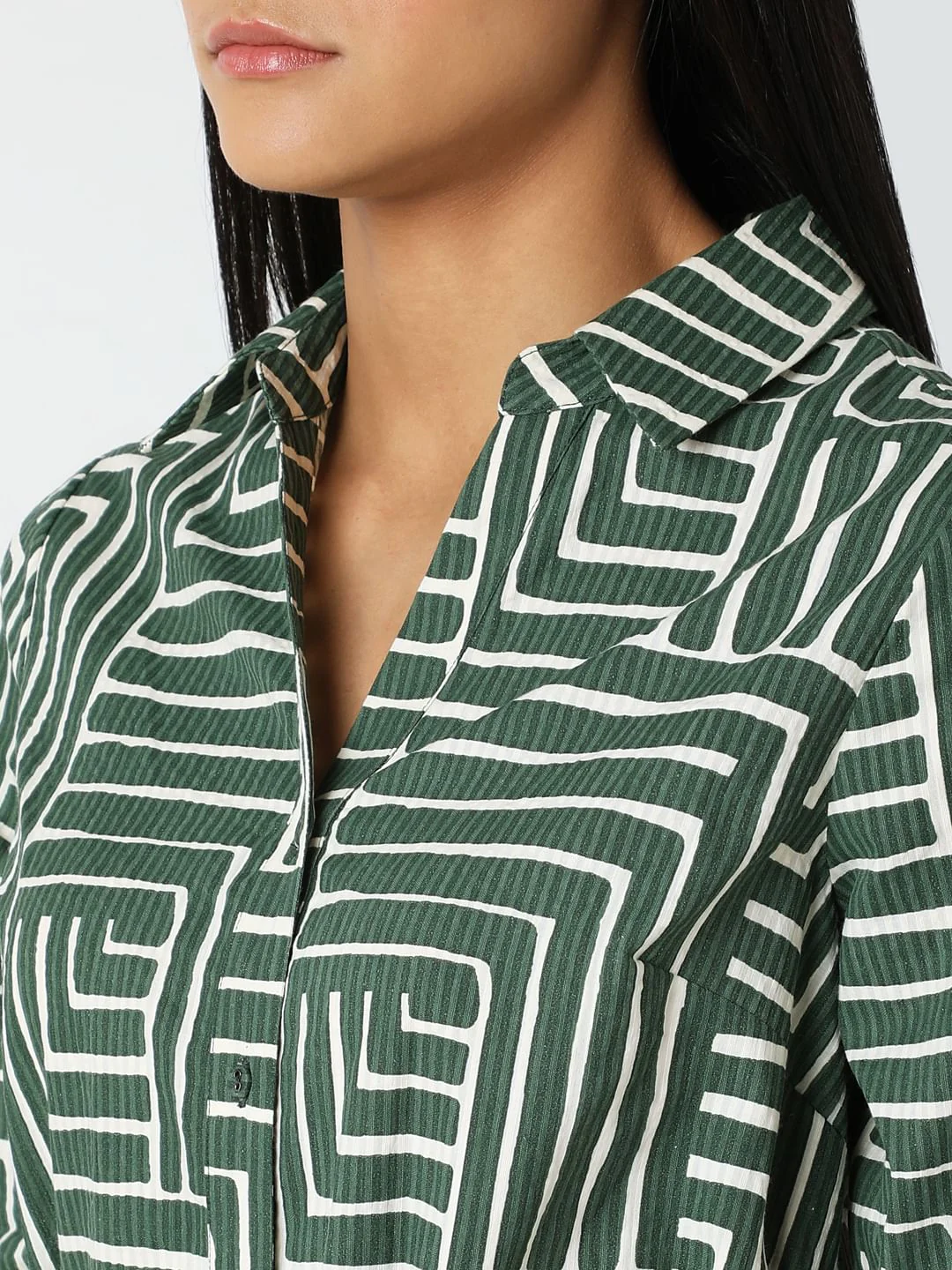 Green Geometric Print Shirt Dress - Image 6
