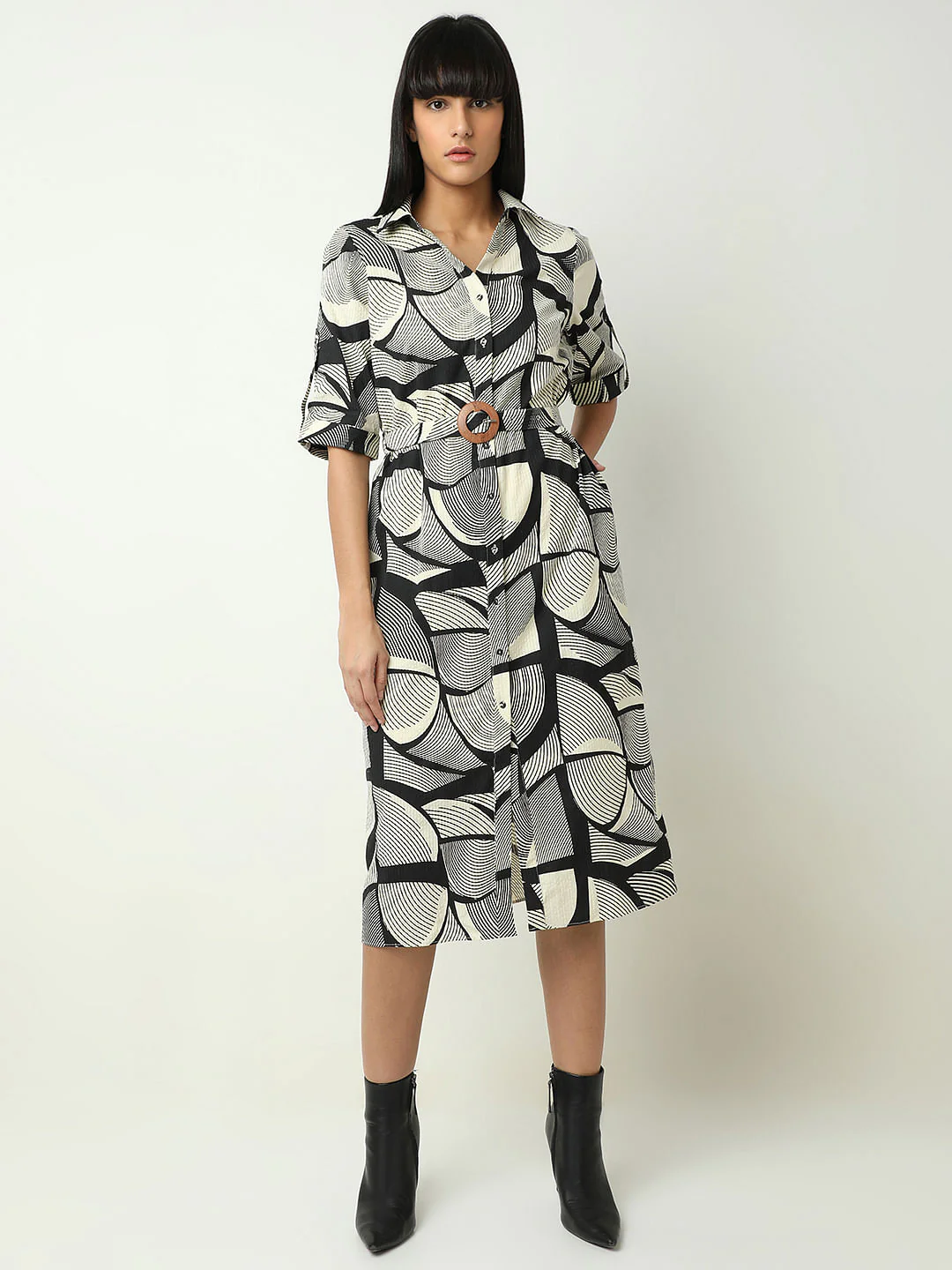 Black Abstract Print Shirt Dress - Image 2