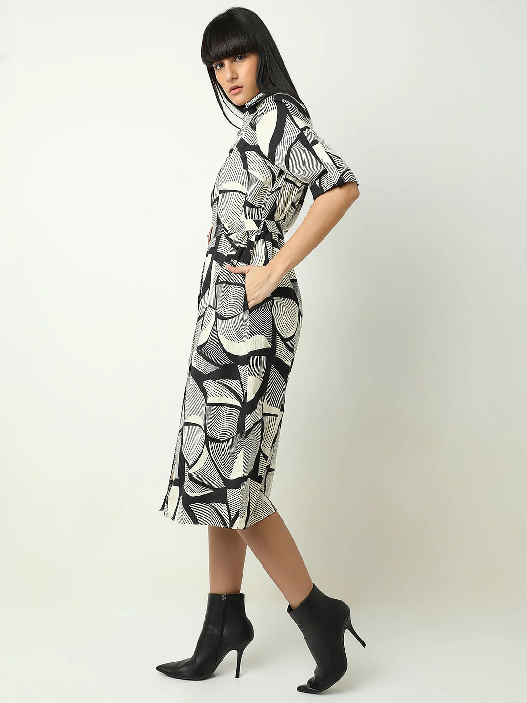 Black Abstract Print Shirt Dress - Image 3