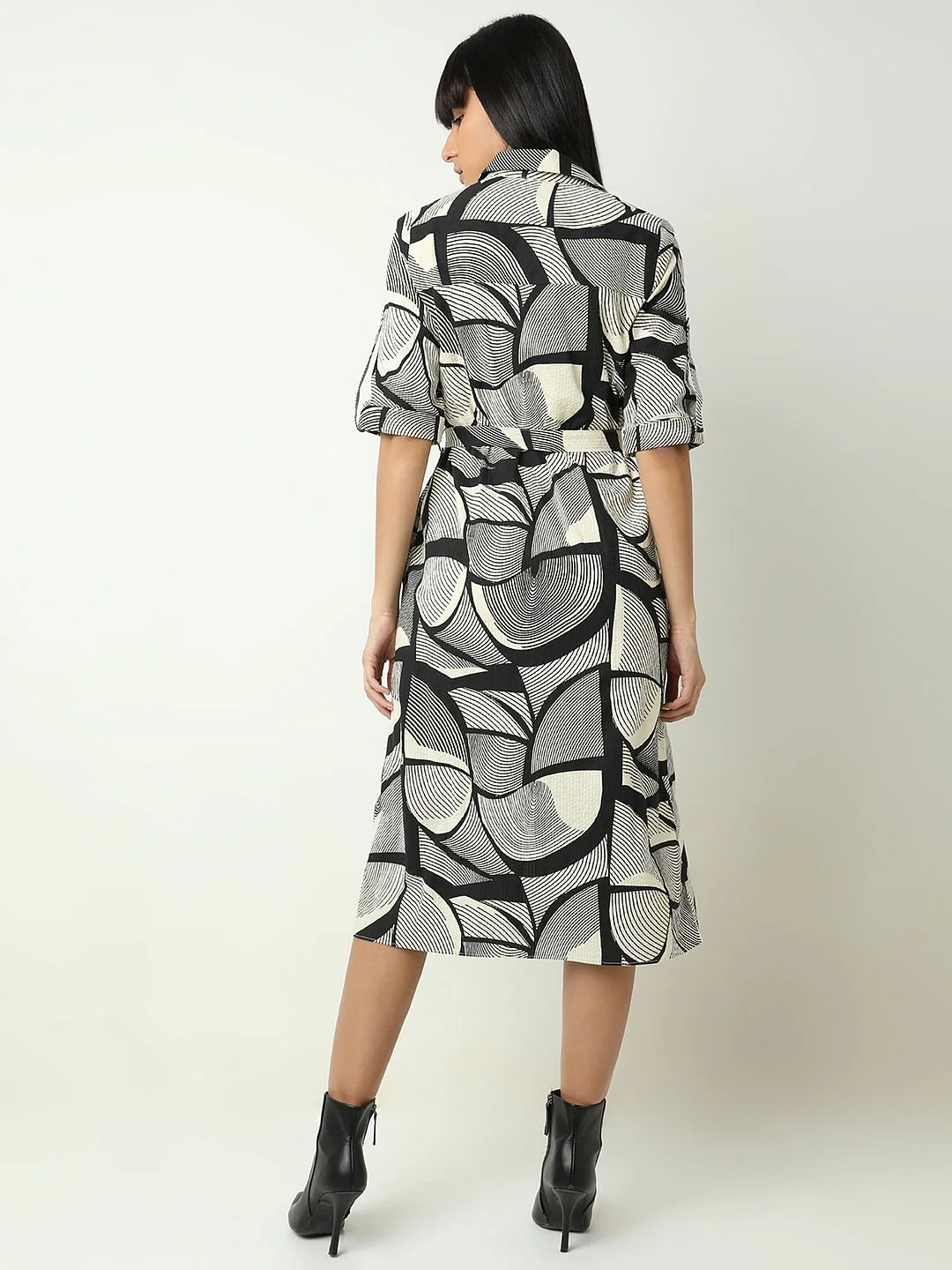 Black Abstract Print Shirt Dress - Image 4