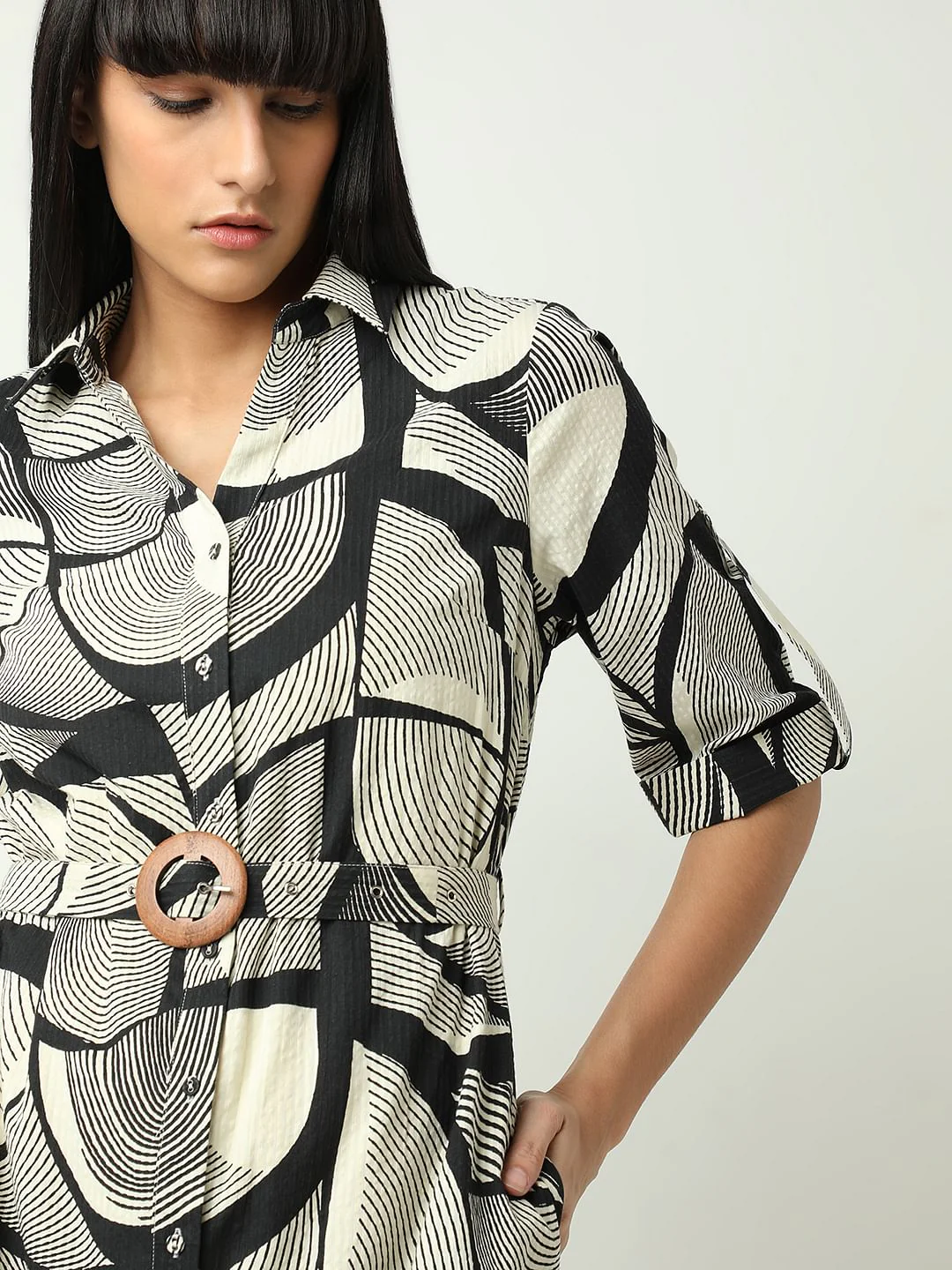 Black Abstract Print Shirt Dress - Image 5