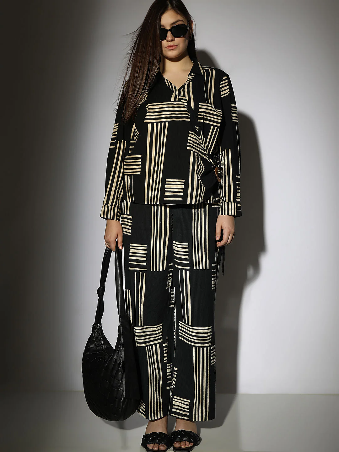 Curve Black Printed Co-Ord Set Pants