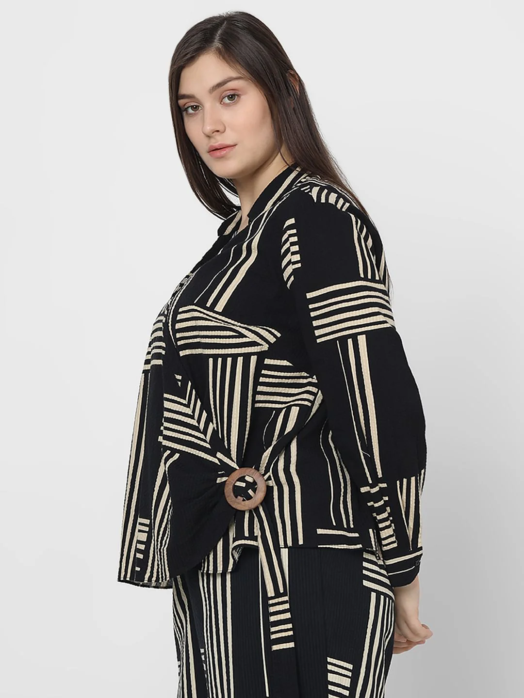 Curve Black Printed Co-Ord Set Shirt - Image 3