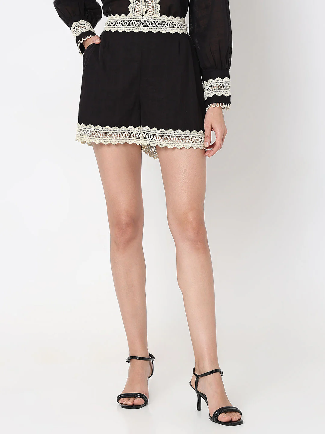 Black Lace Co-Ord Set Shorts - Image 2