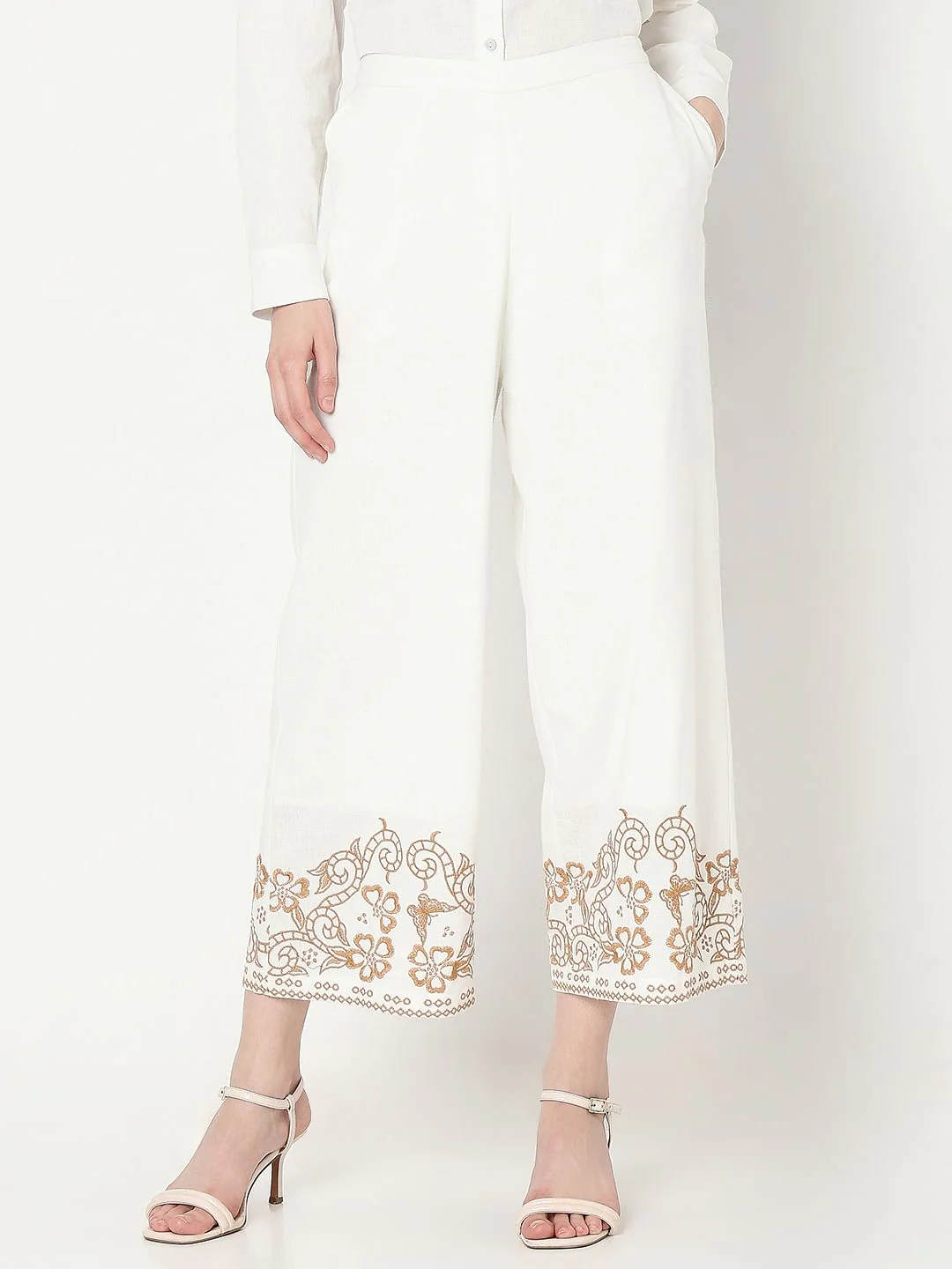 White Embroidered Co-Ord Set Pants - Image 2