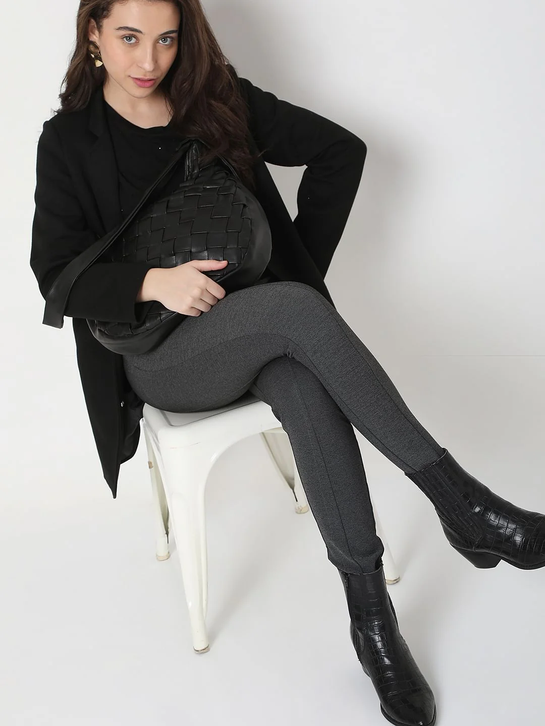 Grey High Rise Skinny Leggings - Image 2