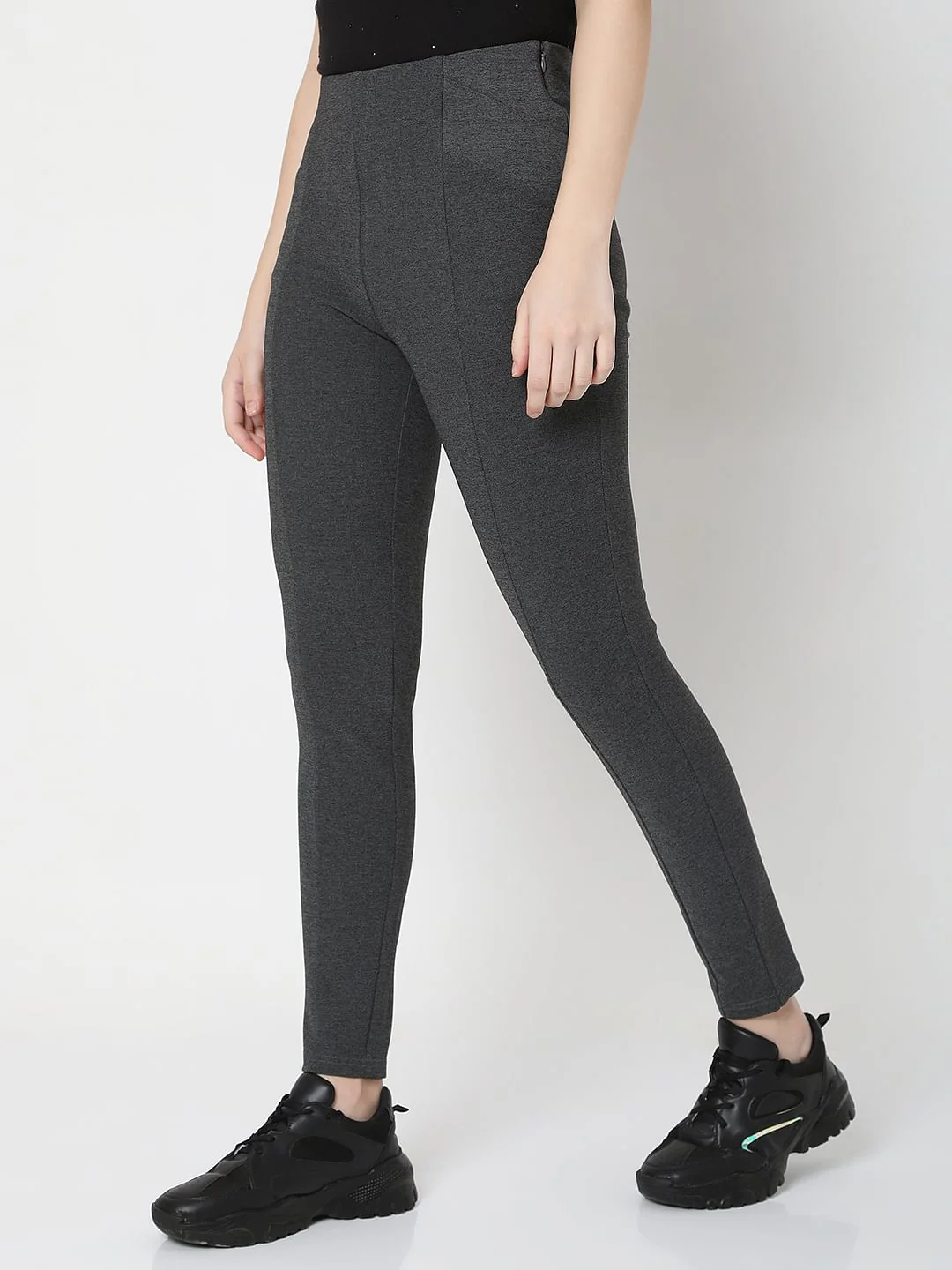 Grey High Rise Skinny Leggings - Image 3