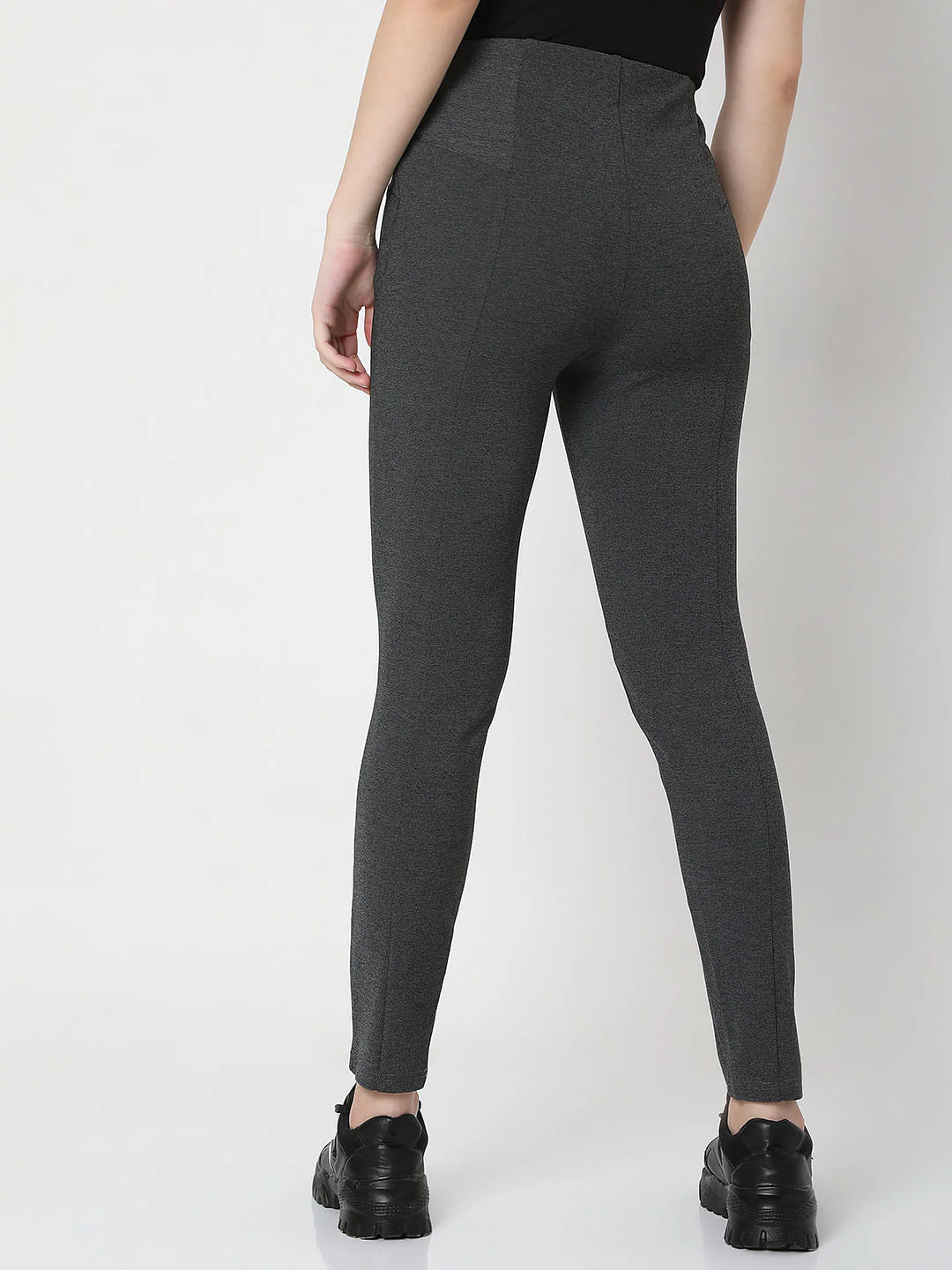 Grey High Rise Skinny Leggings - Image 4
