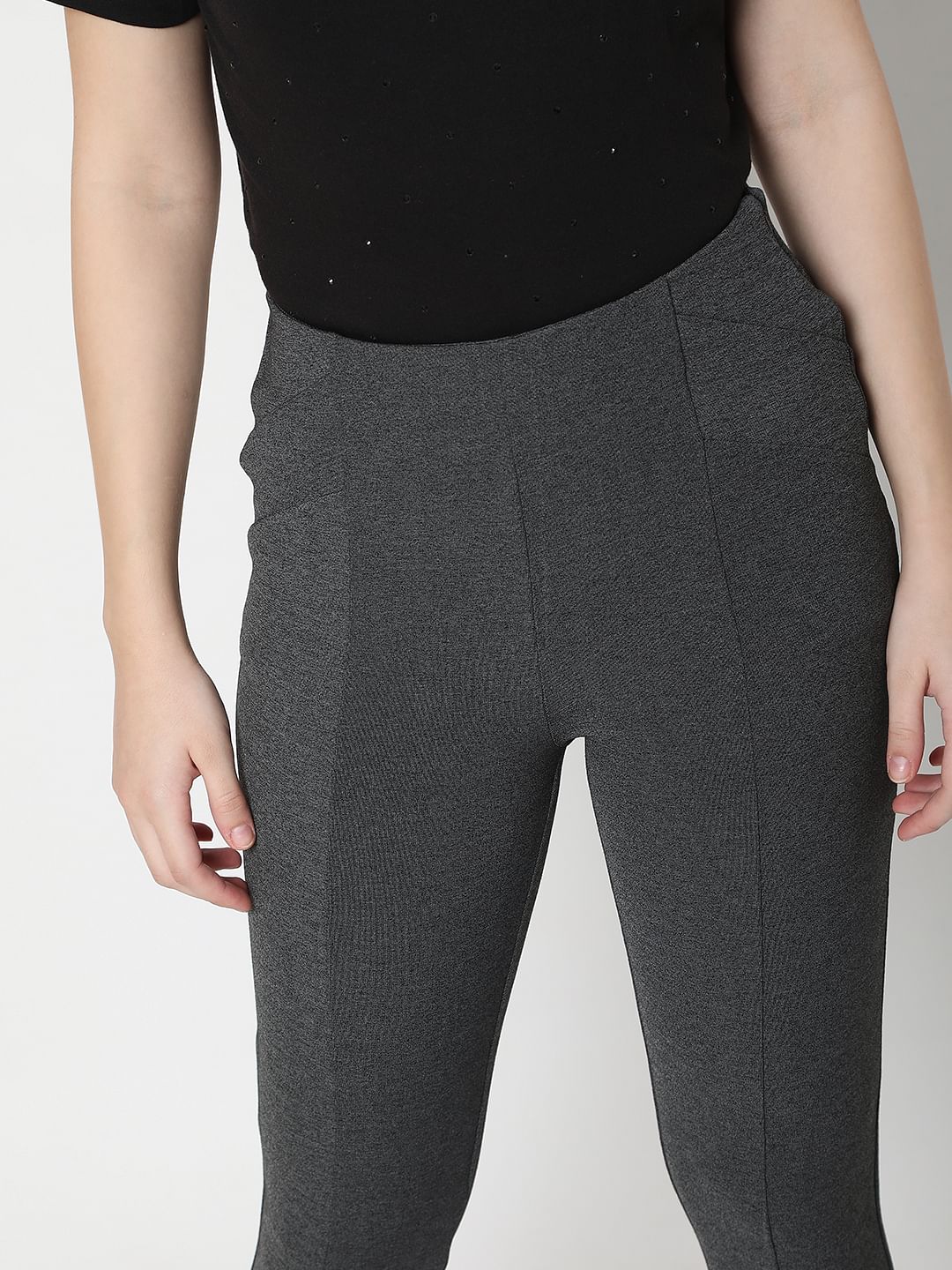 Grey High Rise Skinny Leggings - Image 5