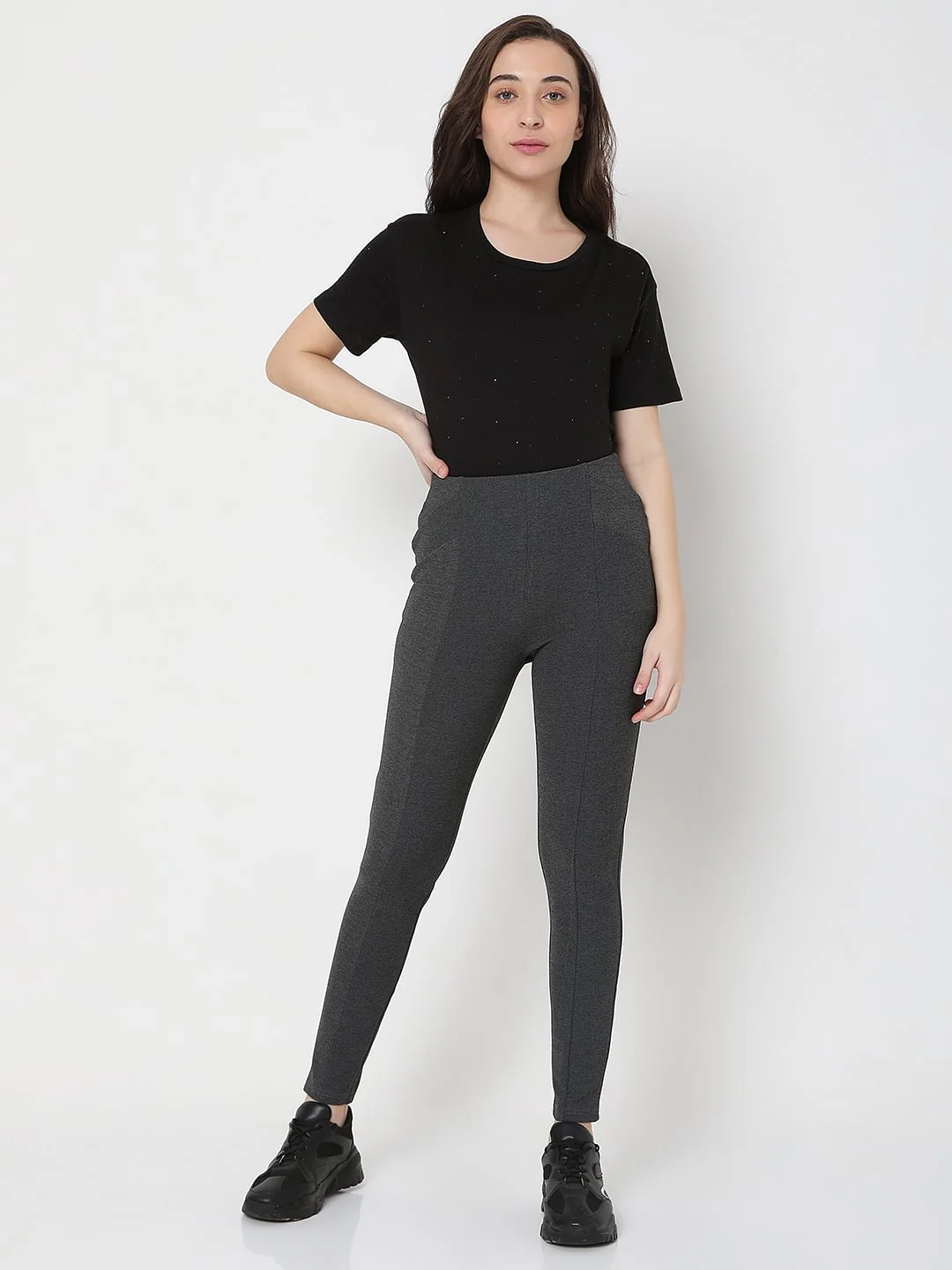 Grey High Rise Skinny Leggings - Image 6