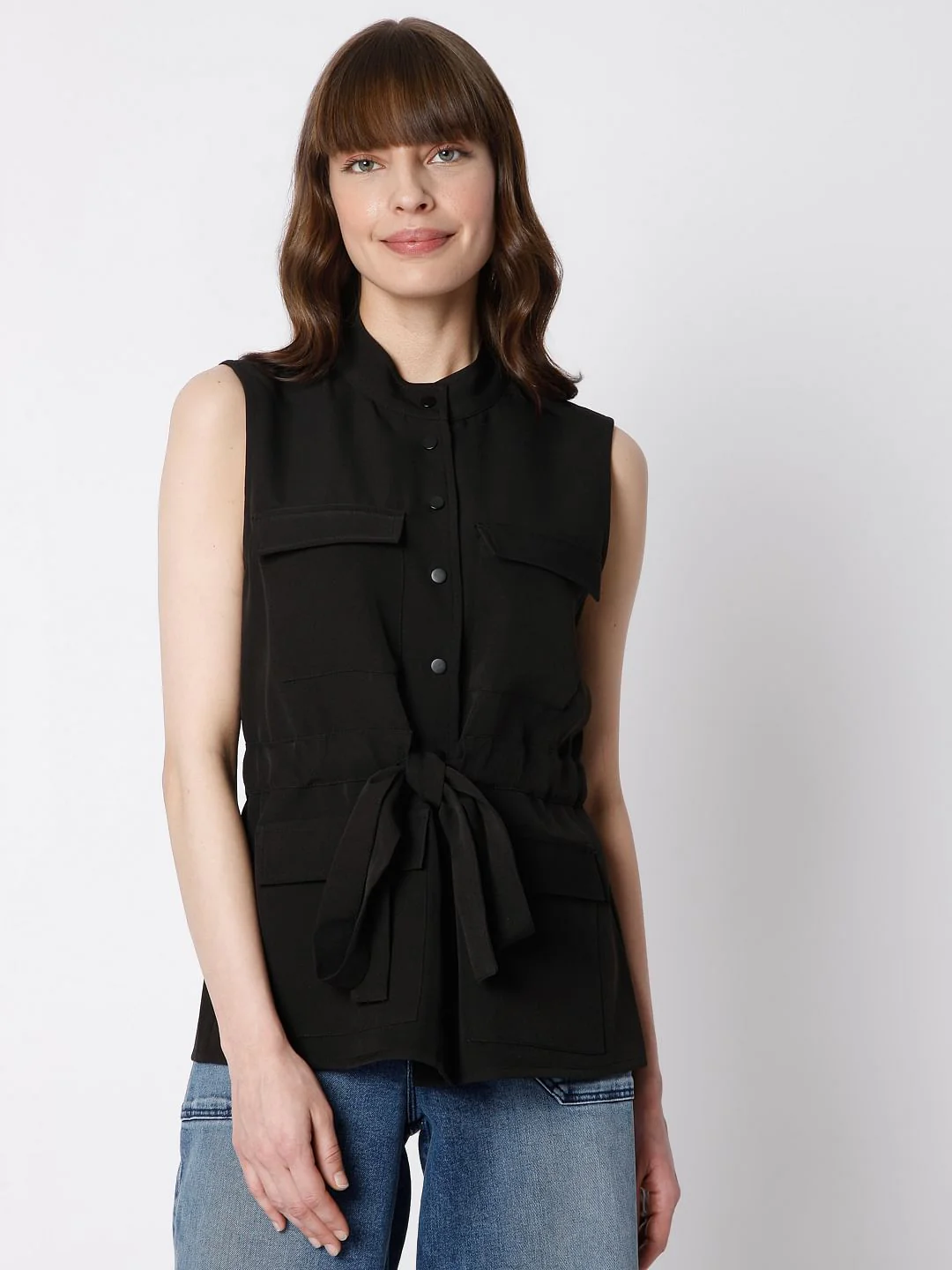Black Tie Up Co-Ord Set Jacket - Image 2