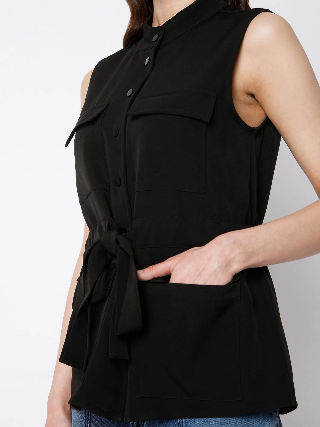 Black Tie Up Co-Ord Set Jacket - Image 6