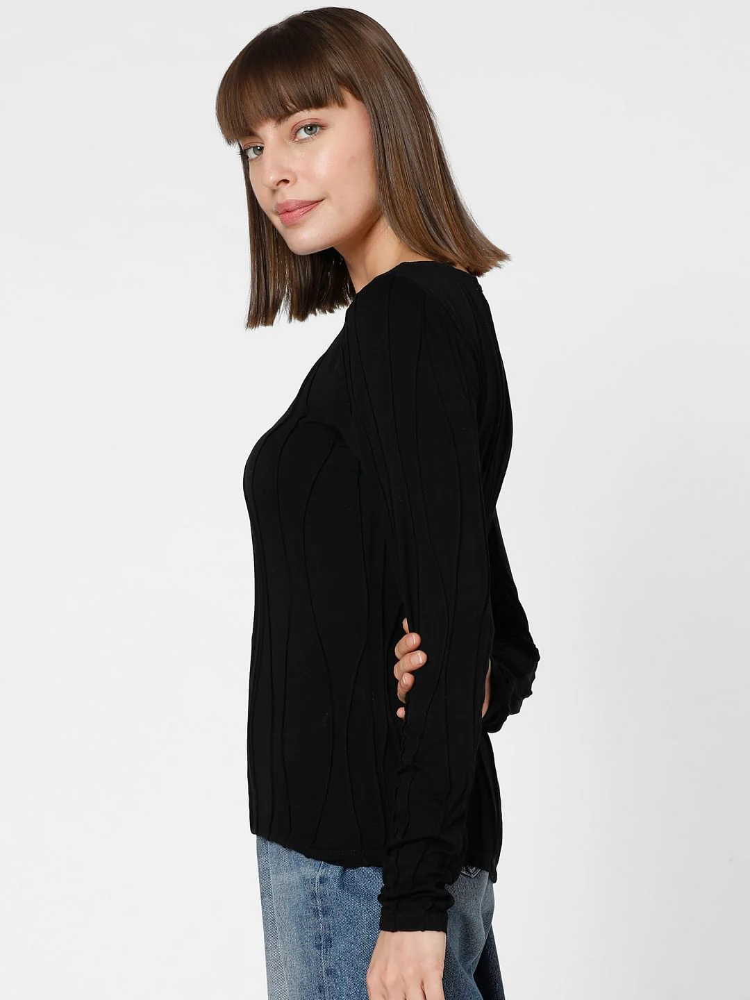 Black Textured Boatneck Top - Image 3